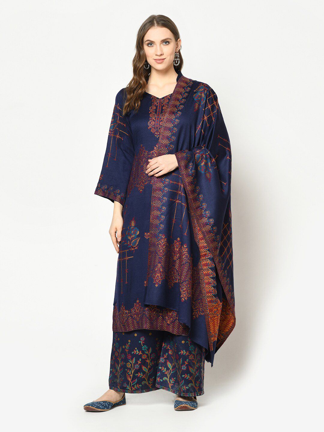 Safaa Navy Blue & Red Viscose Rayon Unstitched Dress Material Price in India