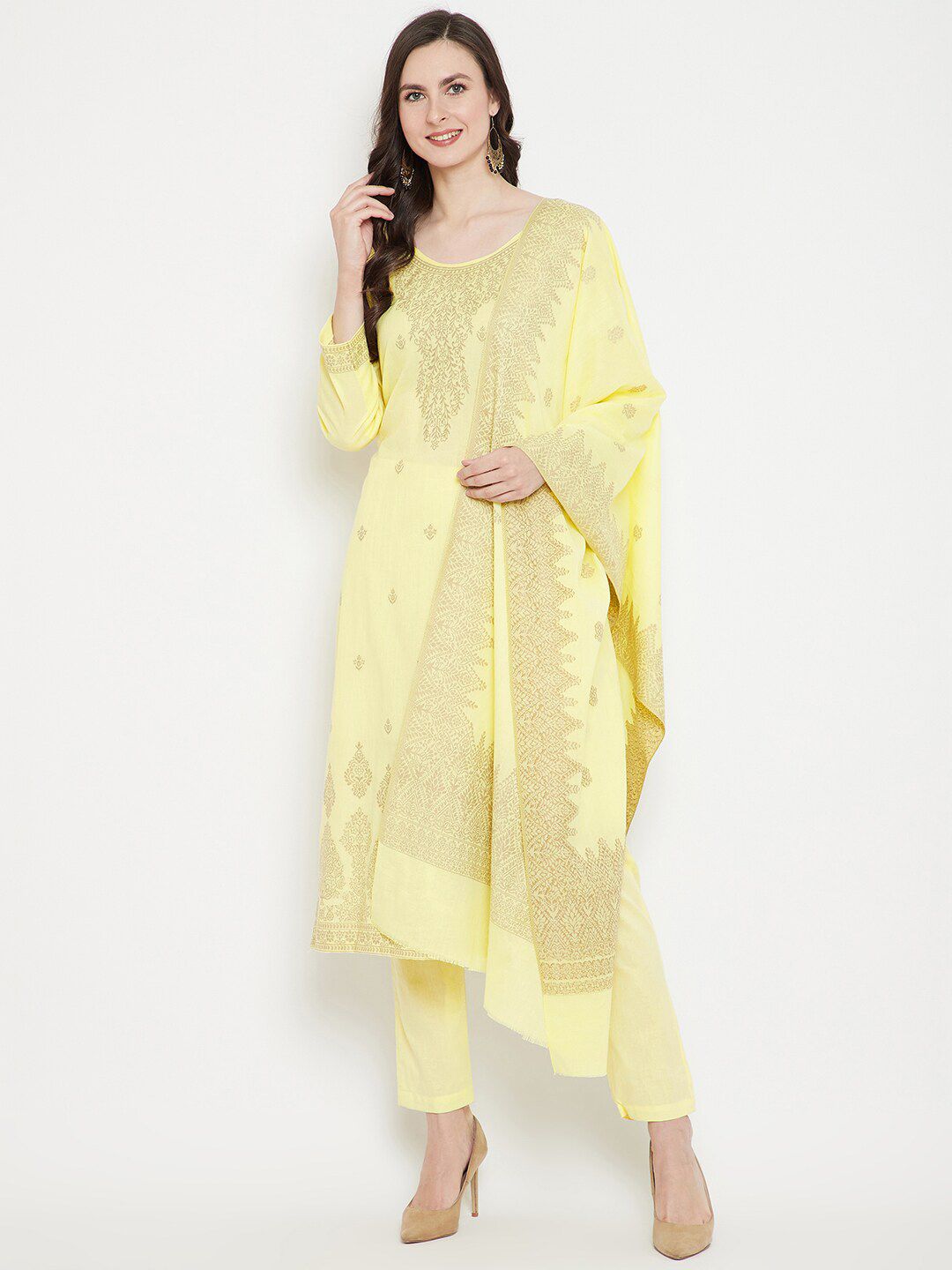 Safaa Yellow Unstitched Dress Material Price in India