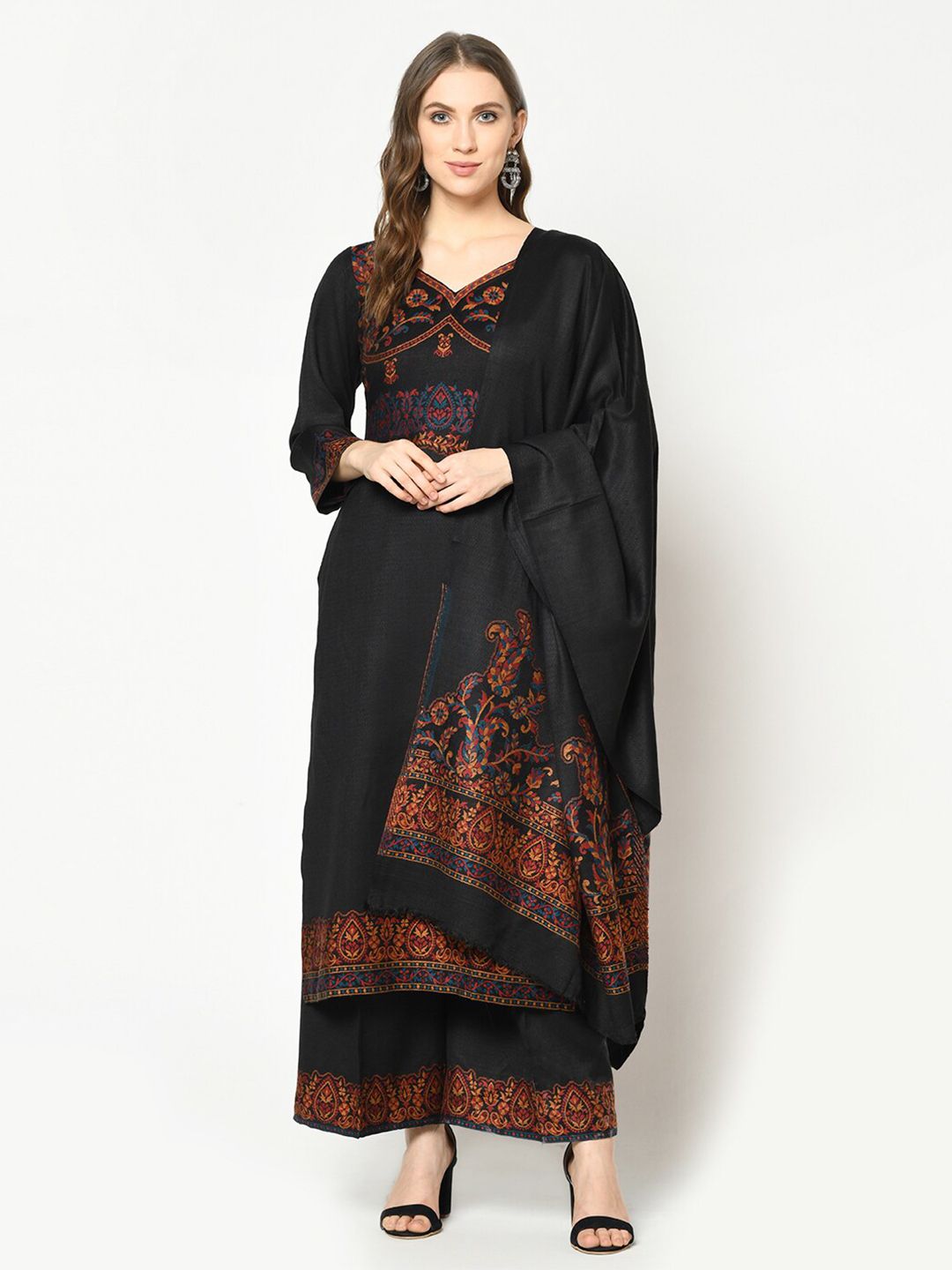 Safaa Black & Brown Viscose Rayon Unstitched Dress Material Price in India