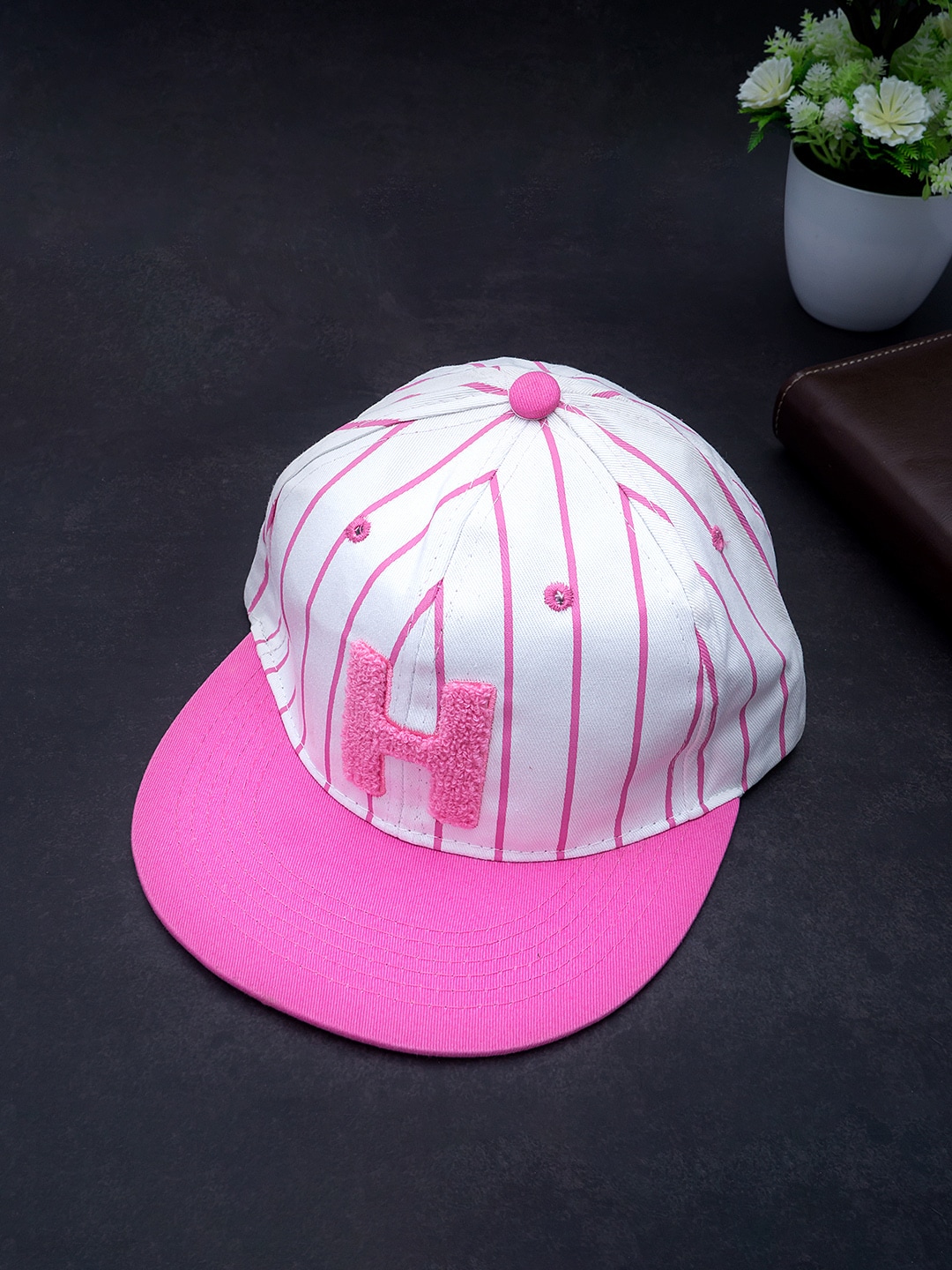 Golden Peacock Women White & Pink Printed Snapback Cap Price in India