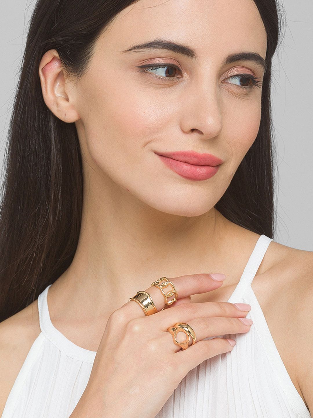 Lilly & sparkle Pack of 4 Gold Plated Finger Rings Price in India