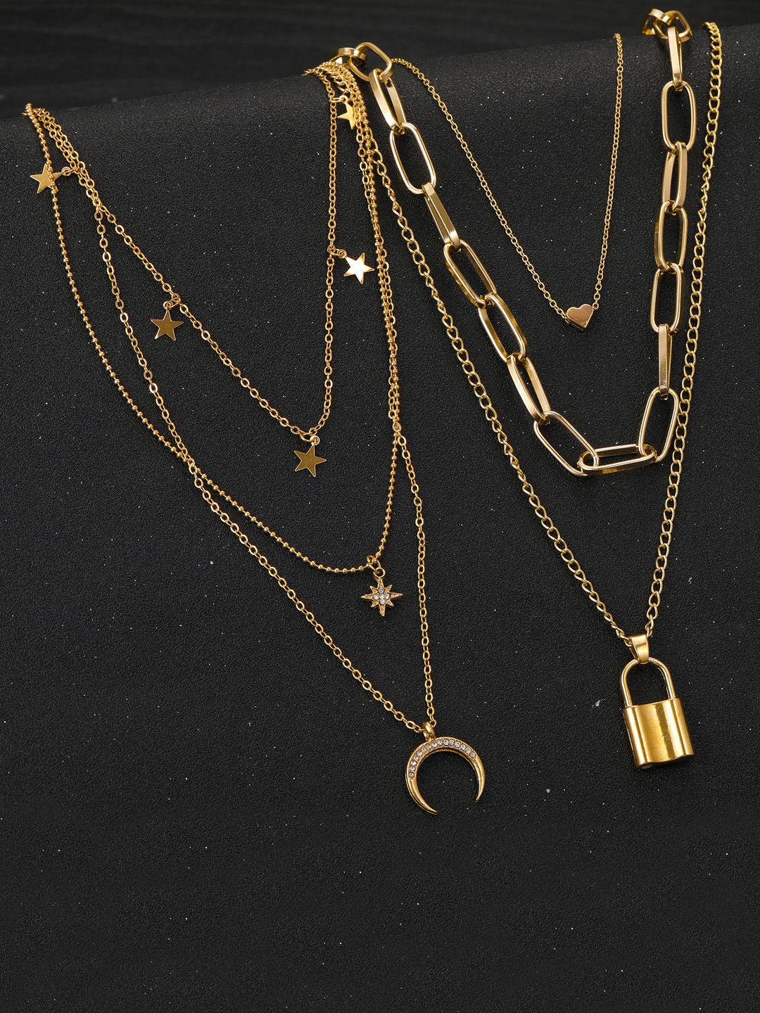 Jewels Galaxy Set of 2 Gold-Plated Layered Necklaces Price in India