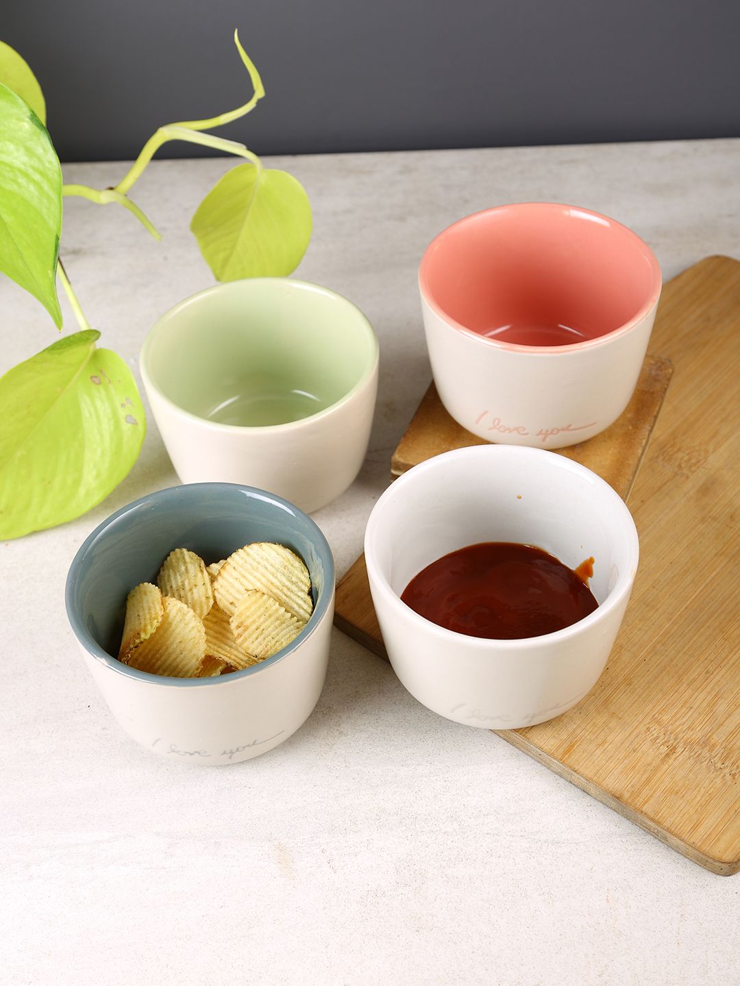 Aapno Rajasthan White & 4 Pieces Ceramic Glossy Bowls Price in India