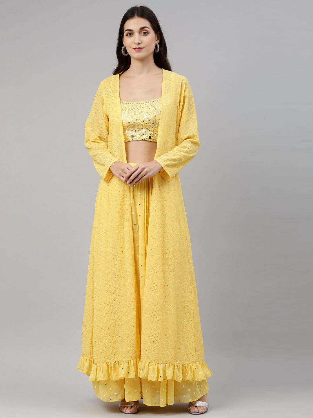 Neerus Women Yellow Embellished Top with Palazzos Price in India