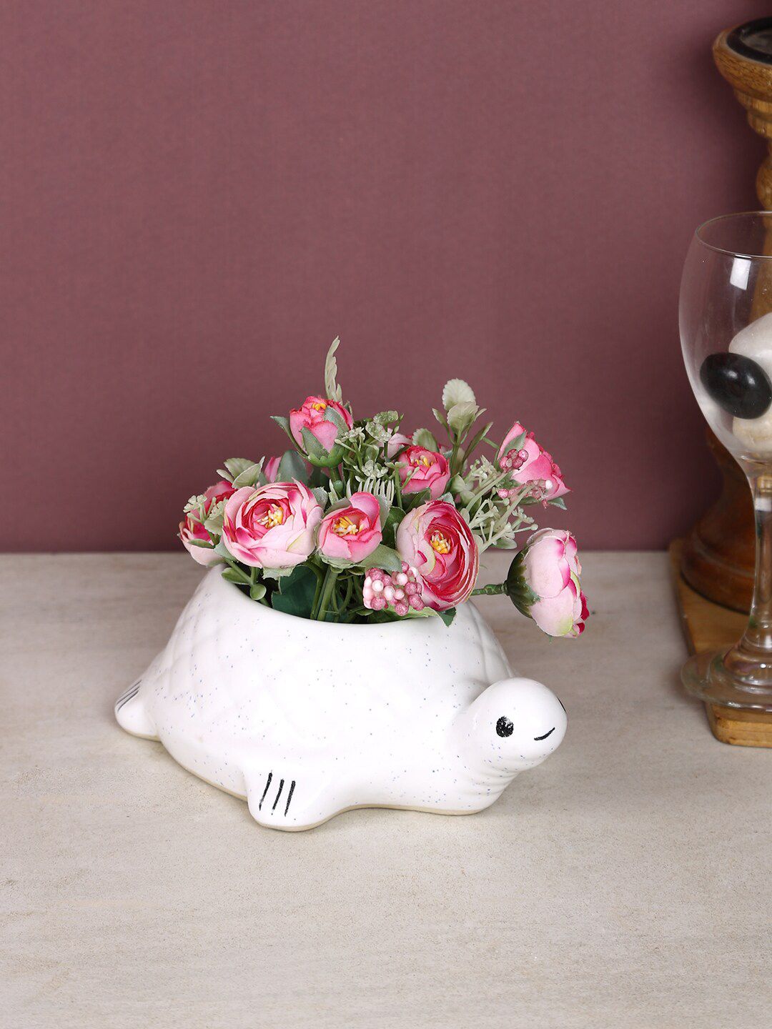 Aapno Rajasthan White Solid Tortoise Shaped Ceremic Planter Price in India