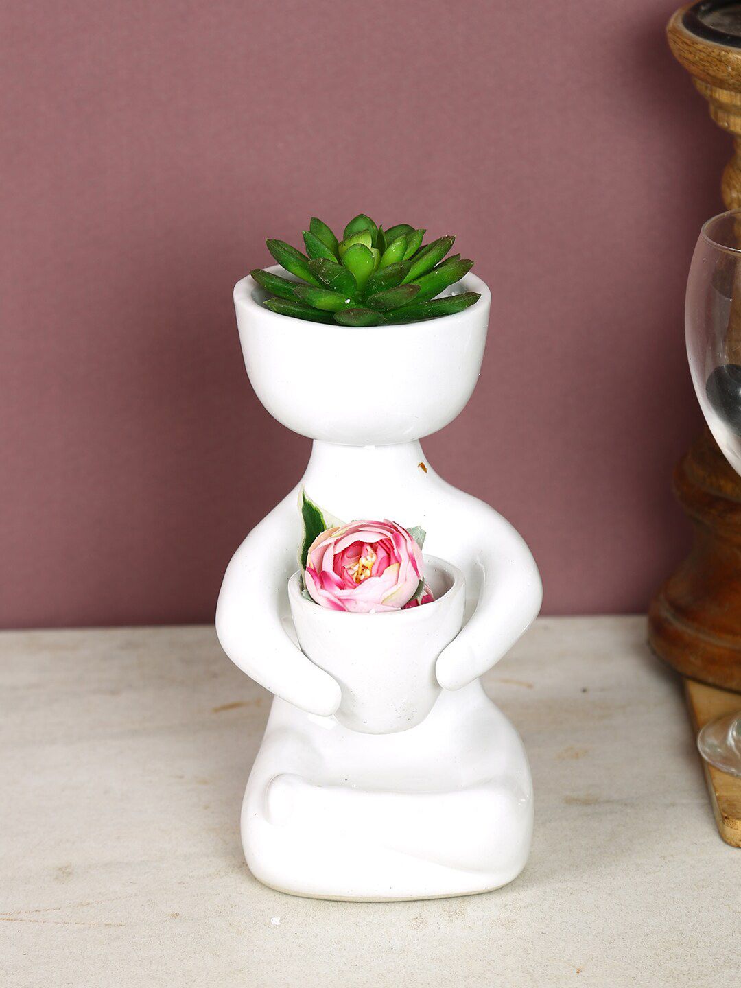 Aapno Rajasthan White Solid Head Mini Shaped Ceremic Planter Pot Price in India