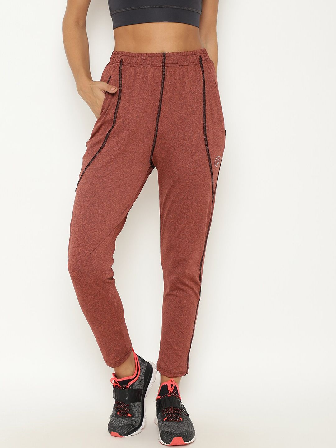 Chkokko Women Brown & Black Solid Antimicrobial Straight-Fit Sports Track Pants Price in India