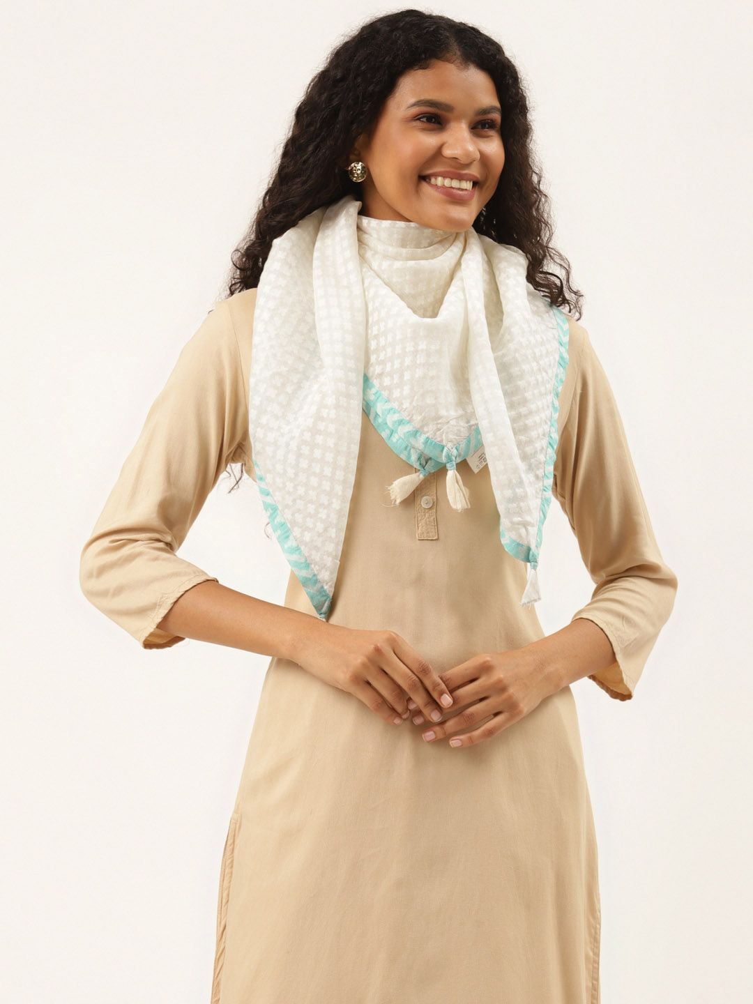 Ancestry Women Off White Woven Design Scarf Price in India