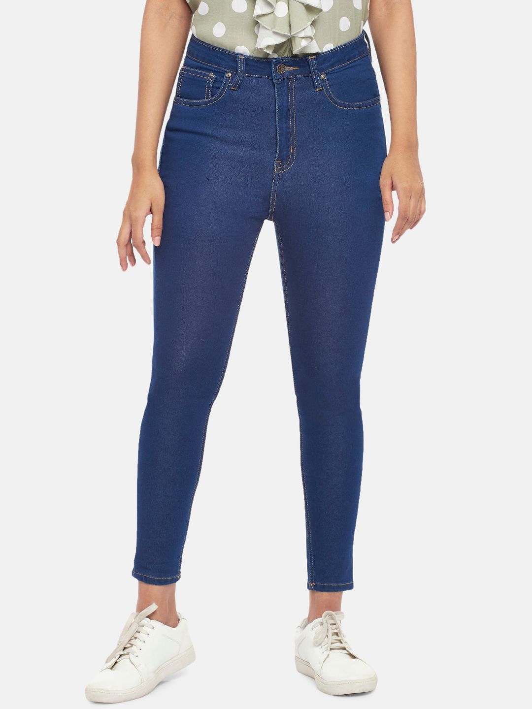 People Women Blue Super Skinny Fit High-Rise Cropped Stretchable Jeans Price in India