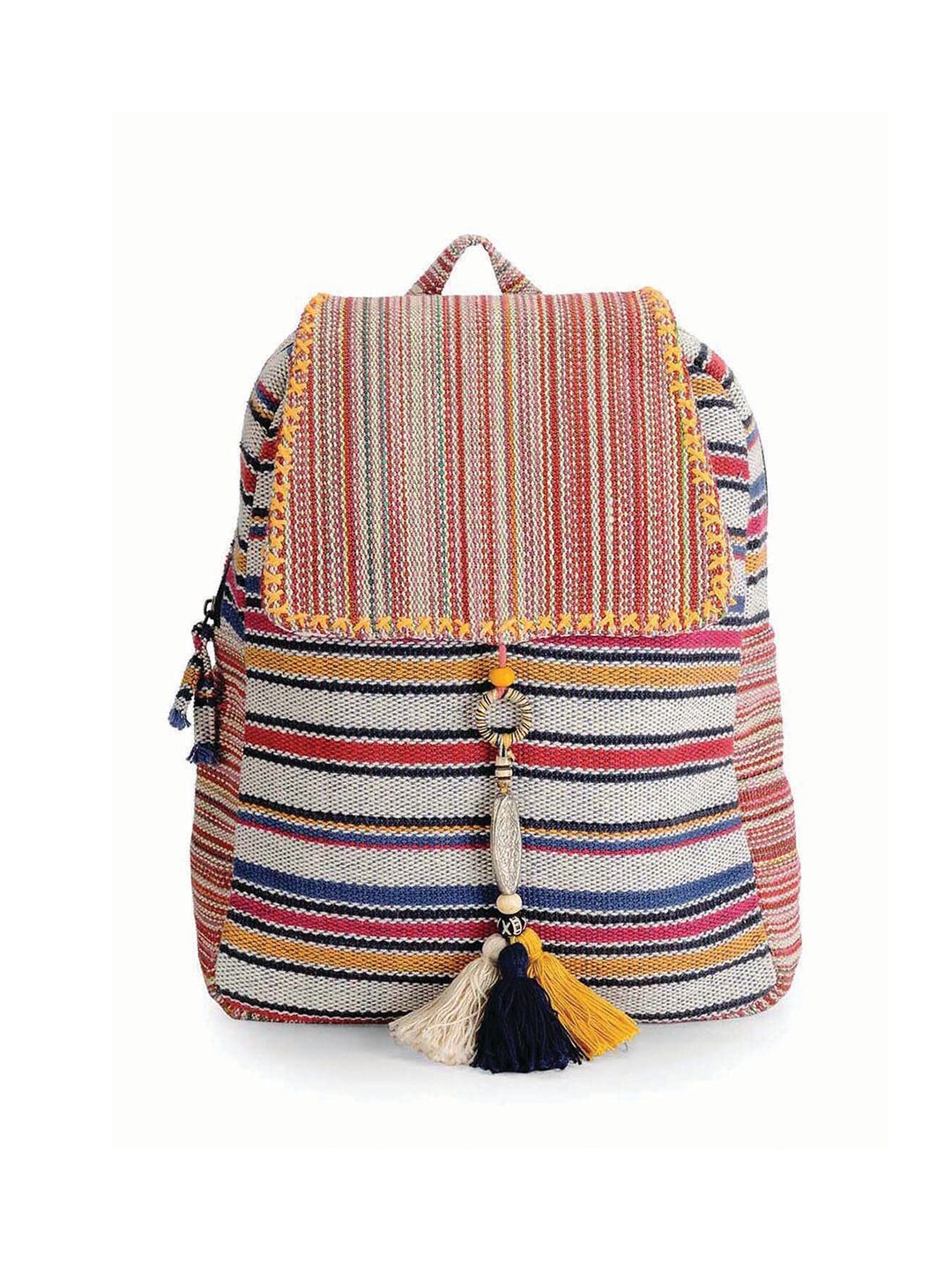 The House of Tara Women Red & White Tasselled Backpack Price in India