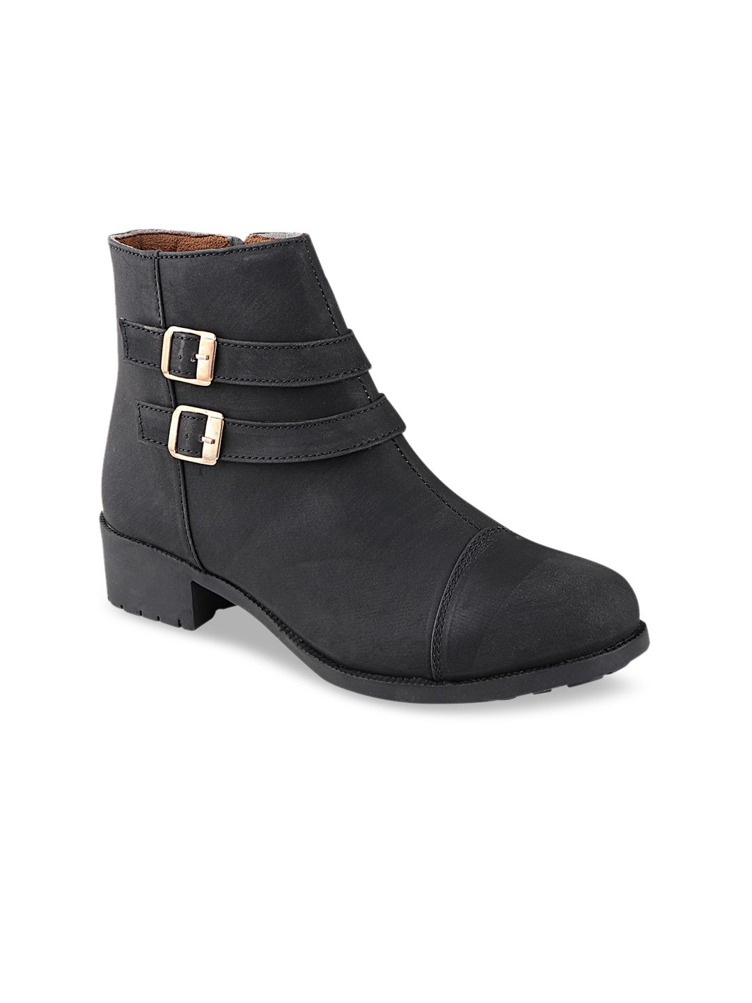 Shoetopia Black Block Heeled Boots with Buckles Price in India