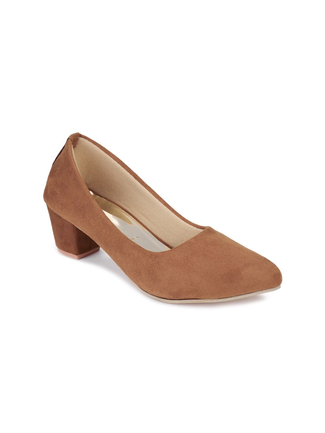 Shoetopia Tan Suede Block Pumps Price in India