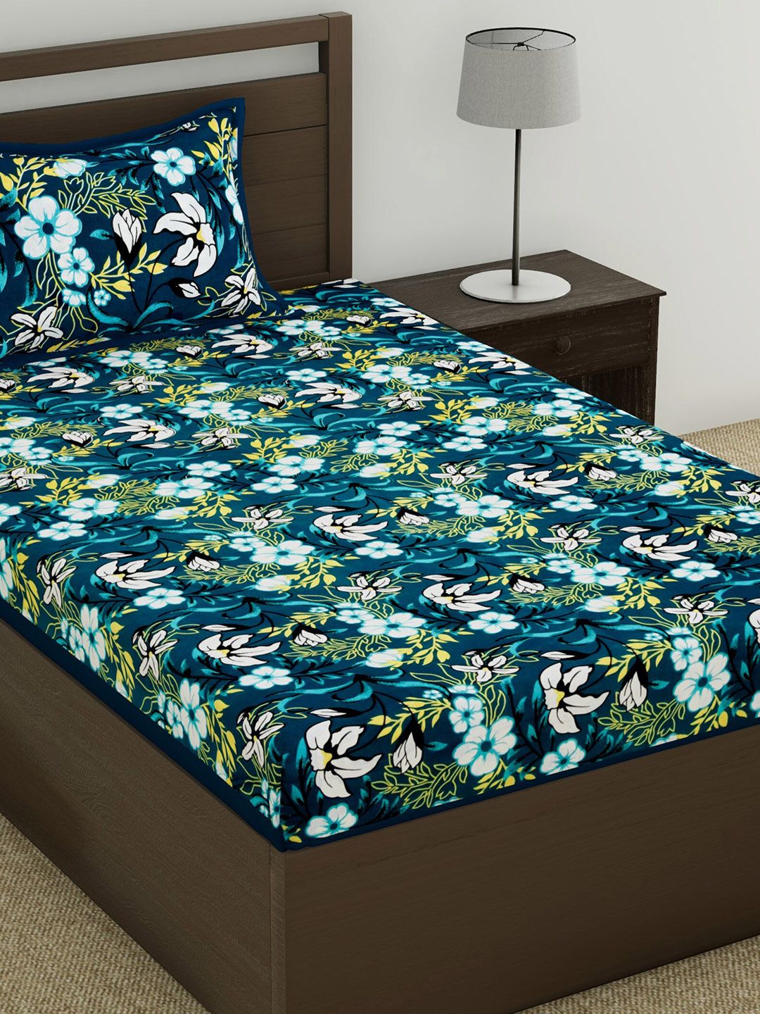 Varde Multicoloured Floral 104 TC Cotton 1 Single Bedsheet with 1 Pillow Covers Price in India