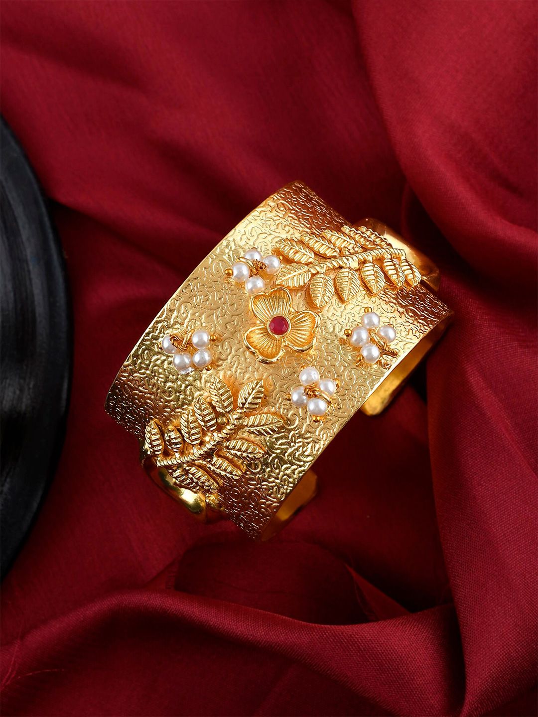 Silvermerc Designs Women Gold-Plated & White Cuff Bracelet Price in India