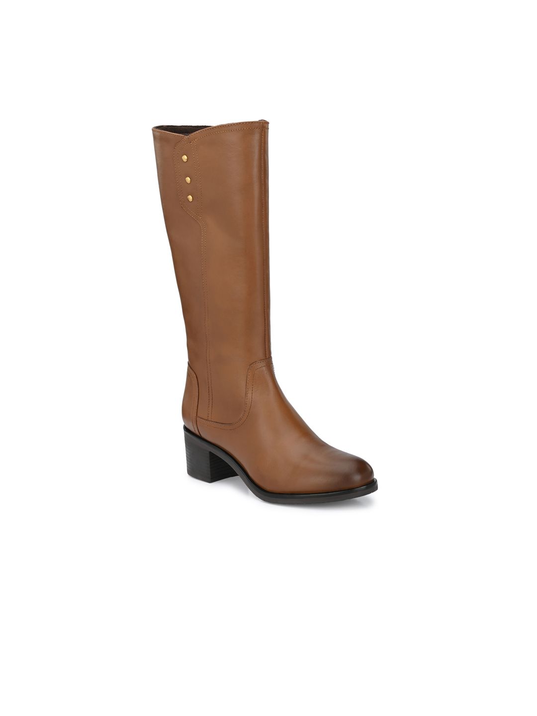 Delize Tan Leather Block Heeled Knee Boots Price in India