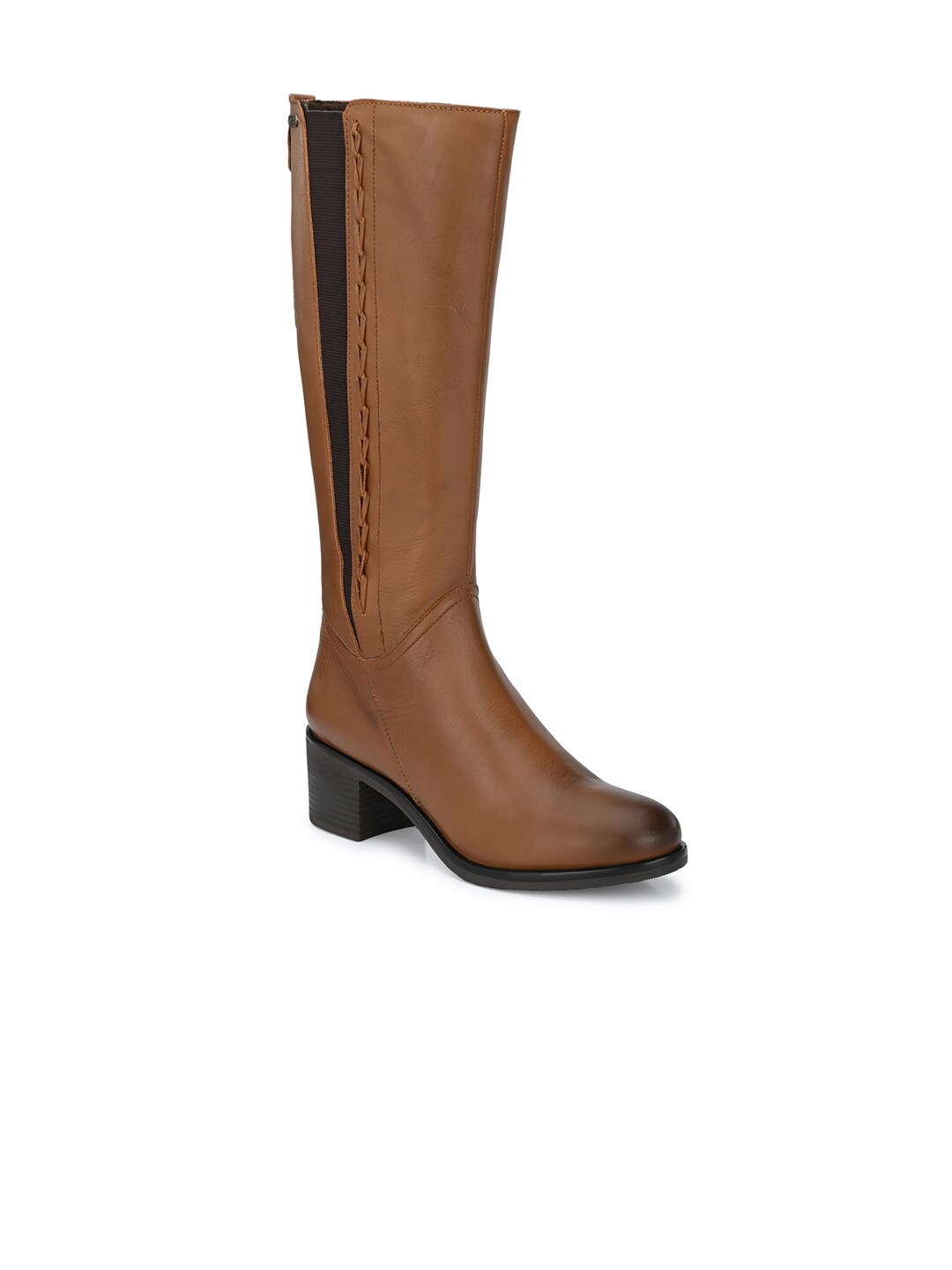 Delize Tan Leather Block Heeled Boots Price in India