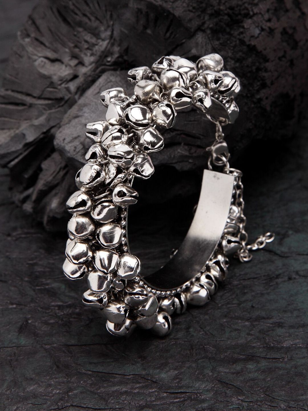 Moedbuille Women Silver-Toned Brass Oxidised Silver-Plated Wraparound Bracelet Price in India