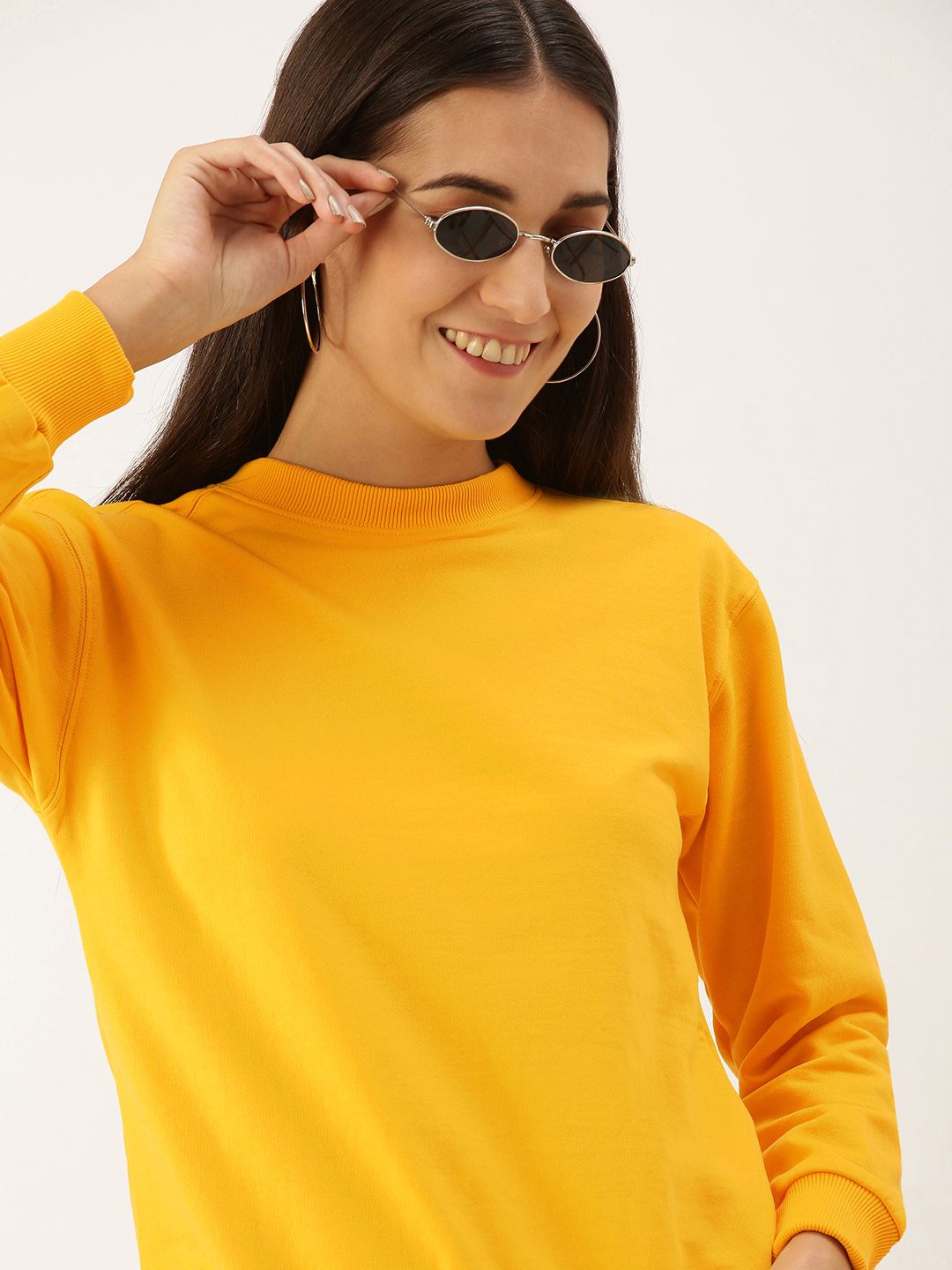 FOREVER 21 Women Mustard Yellow Solid Sweatshirt Price in India