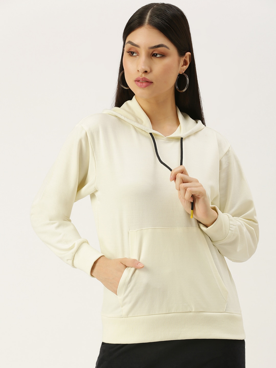 FOREVER 21 Women Off White Hooded Sweatshirt Price in India
