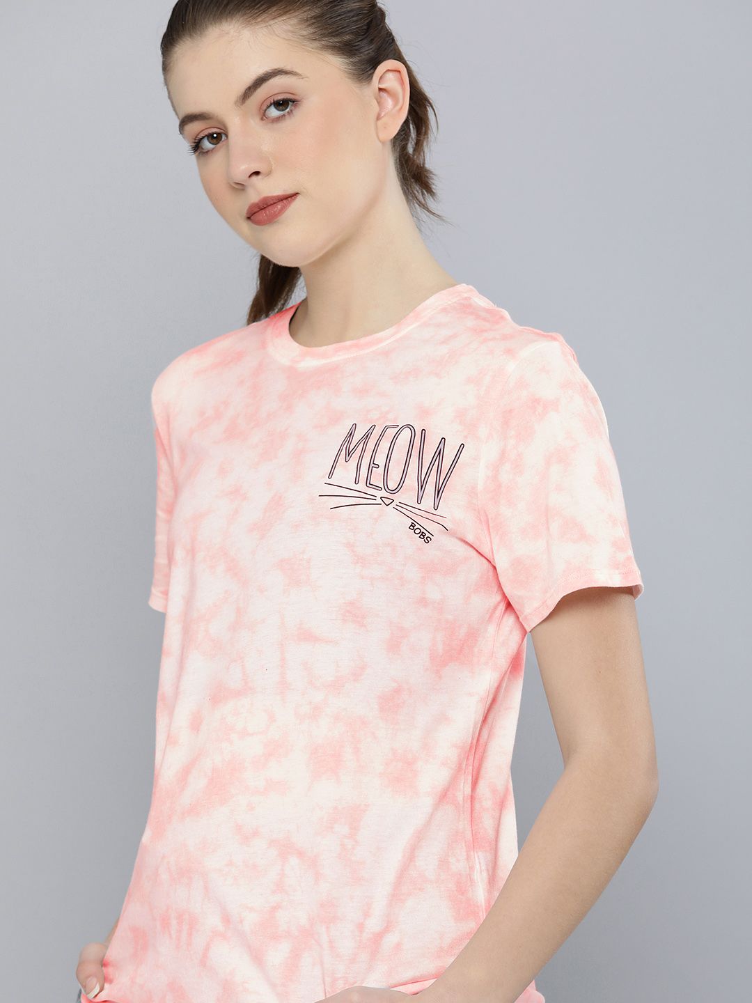 Skechers Women Pink Meow Printed T-shirt Price in India