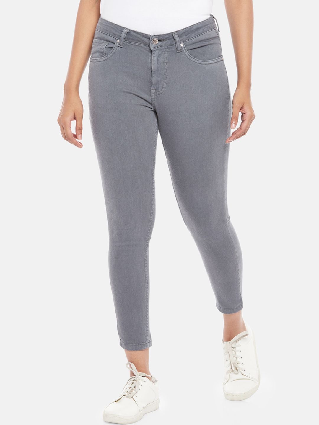 People Women Grey Slim Fit Jeans Price in India