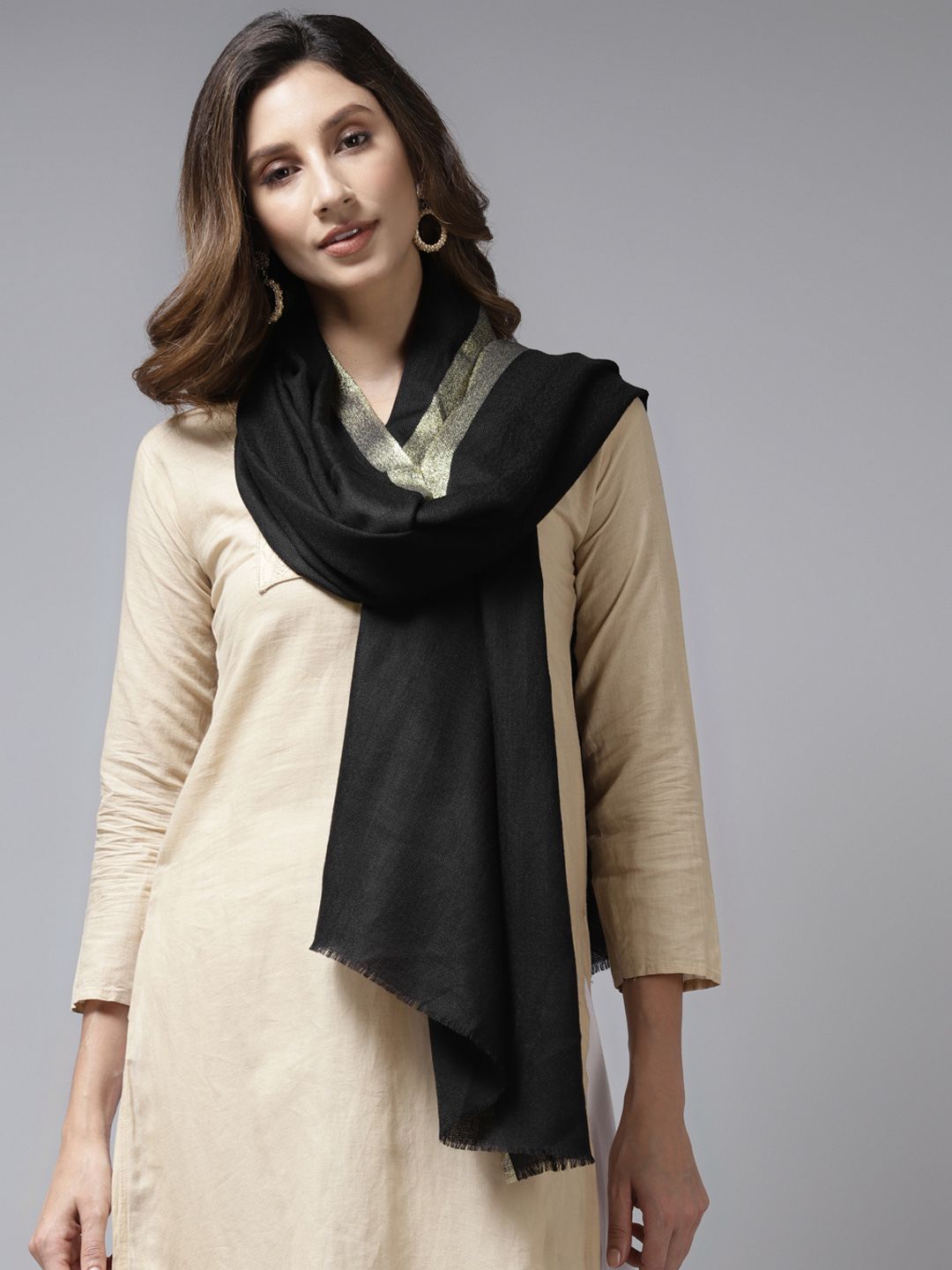 Cayman Women Black Solid Winter Stole Price in India