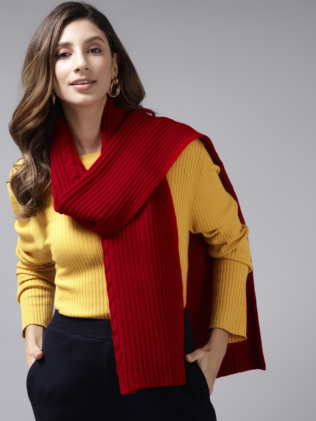 Cayman Women Maroon Ribbed Winter Stole Price in India