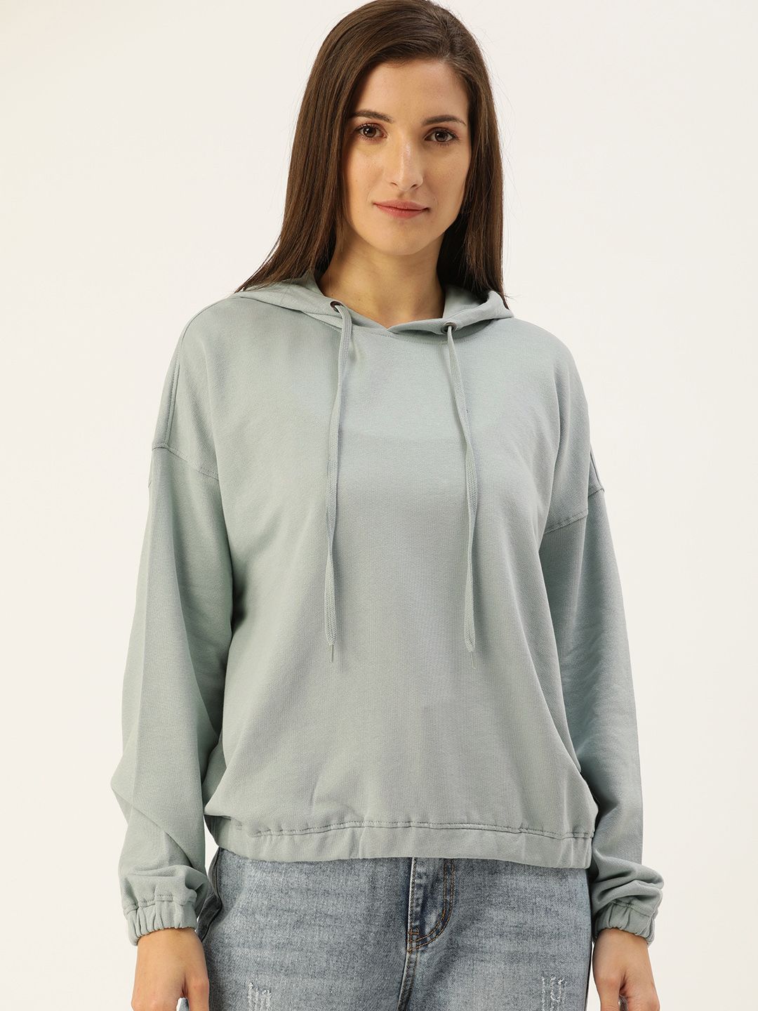 Flying Machine Women Grey Hooded Pure Cotton Sweatshirt Price in India