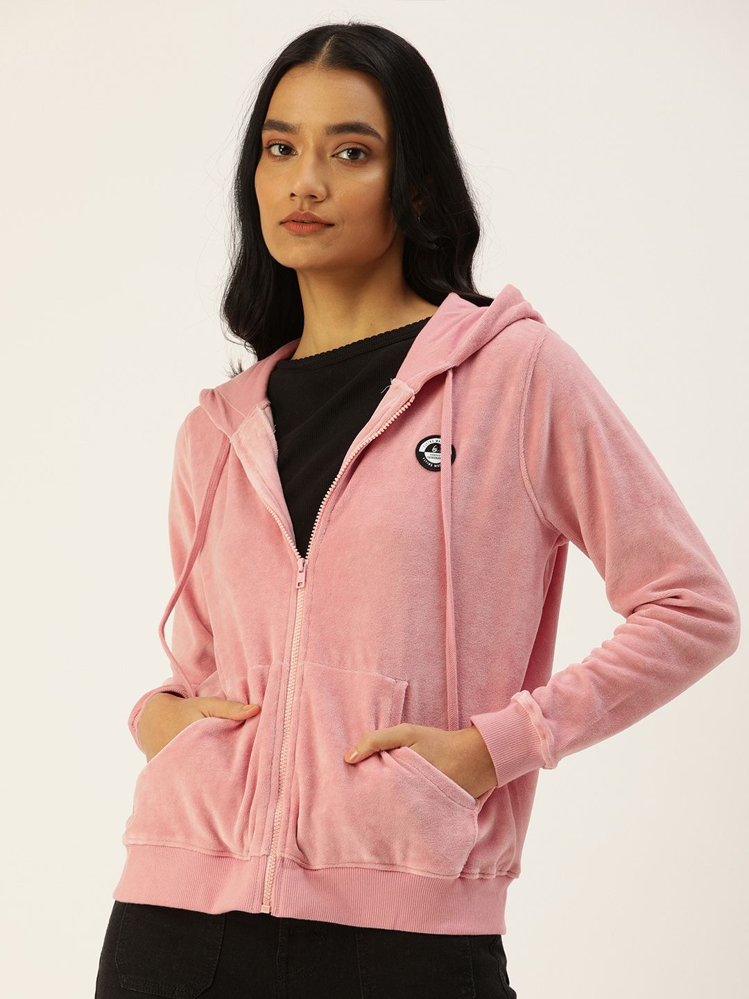 Flying Machine Women Pink Solid Hooded Sweatshirt Price in India