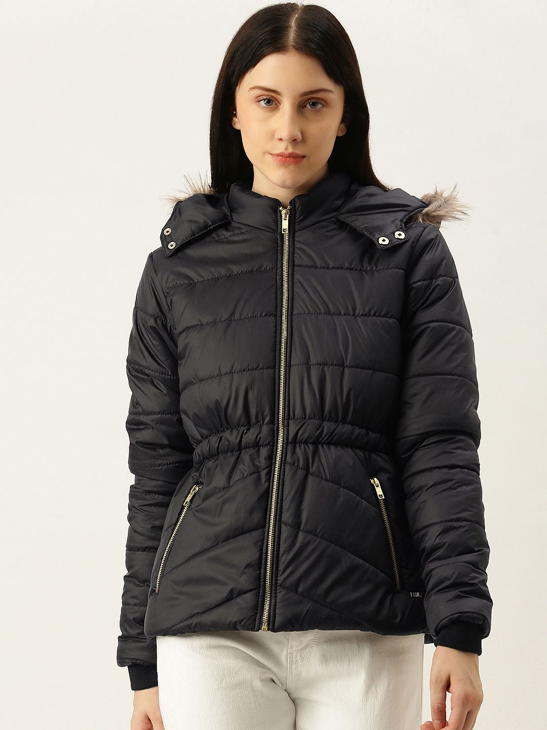Flying Machine Women Black Solid Hooded Puffer Jacket Price in India