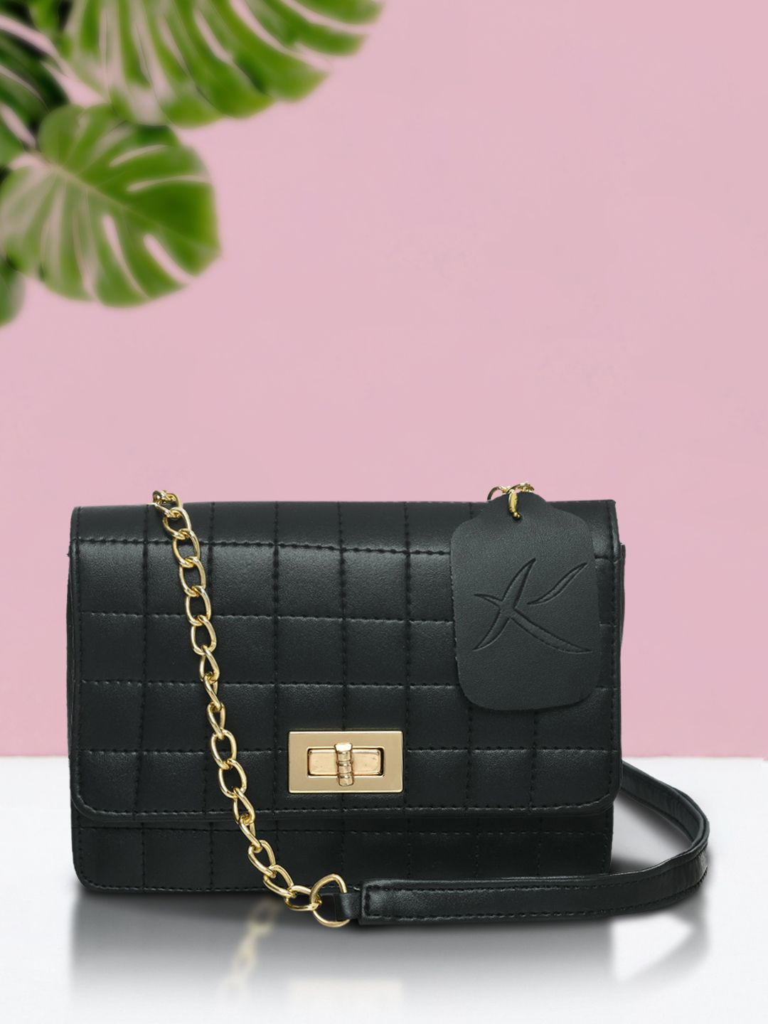 Kastner Black Textured Structured Sling Bag with Quilted Price in India