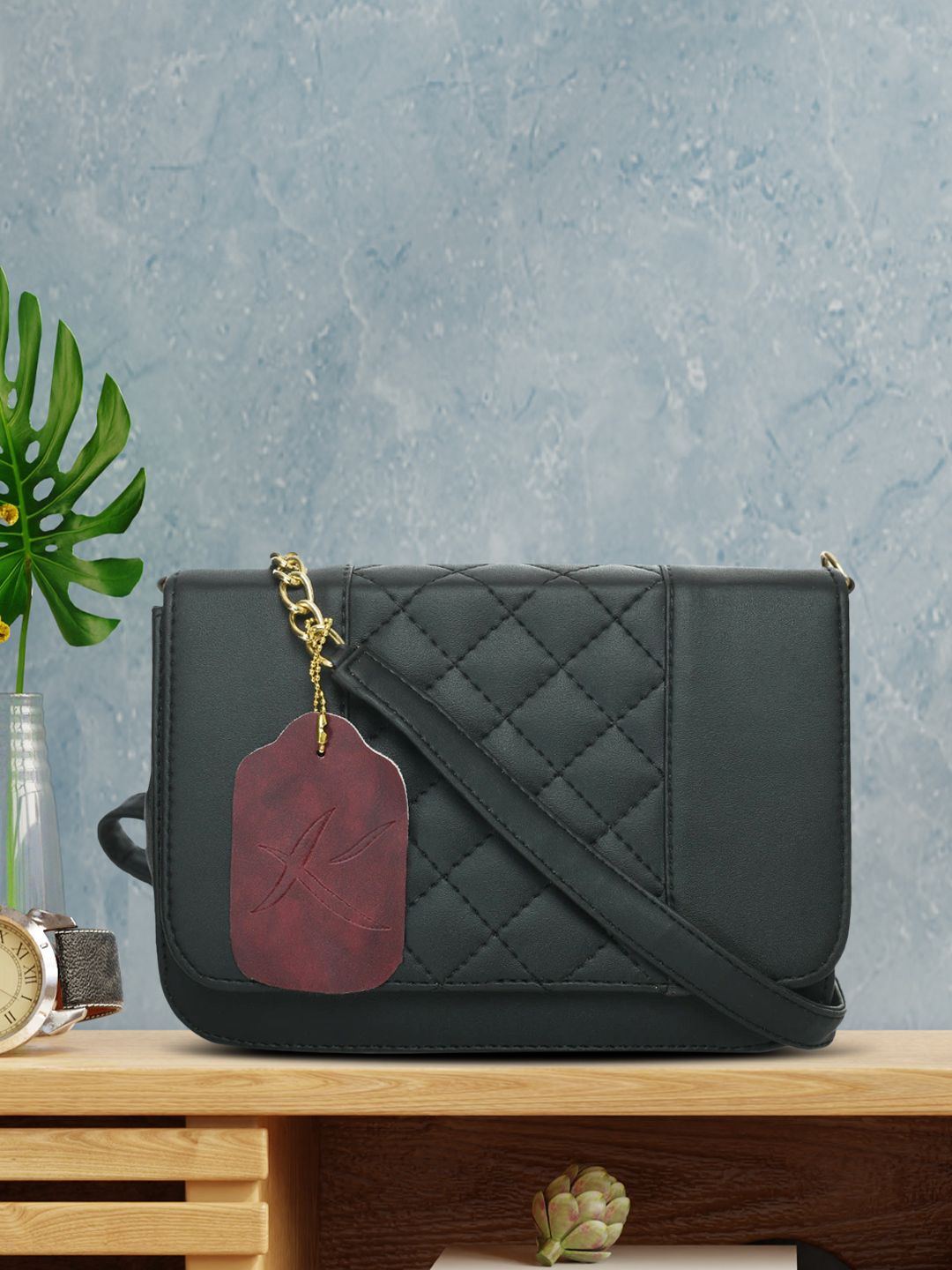 Kastner Black Colourblocked Structured Sling Bag with Quilted Price in India