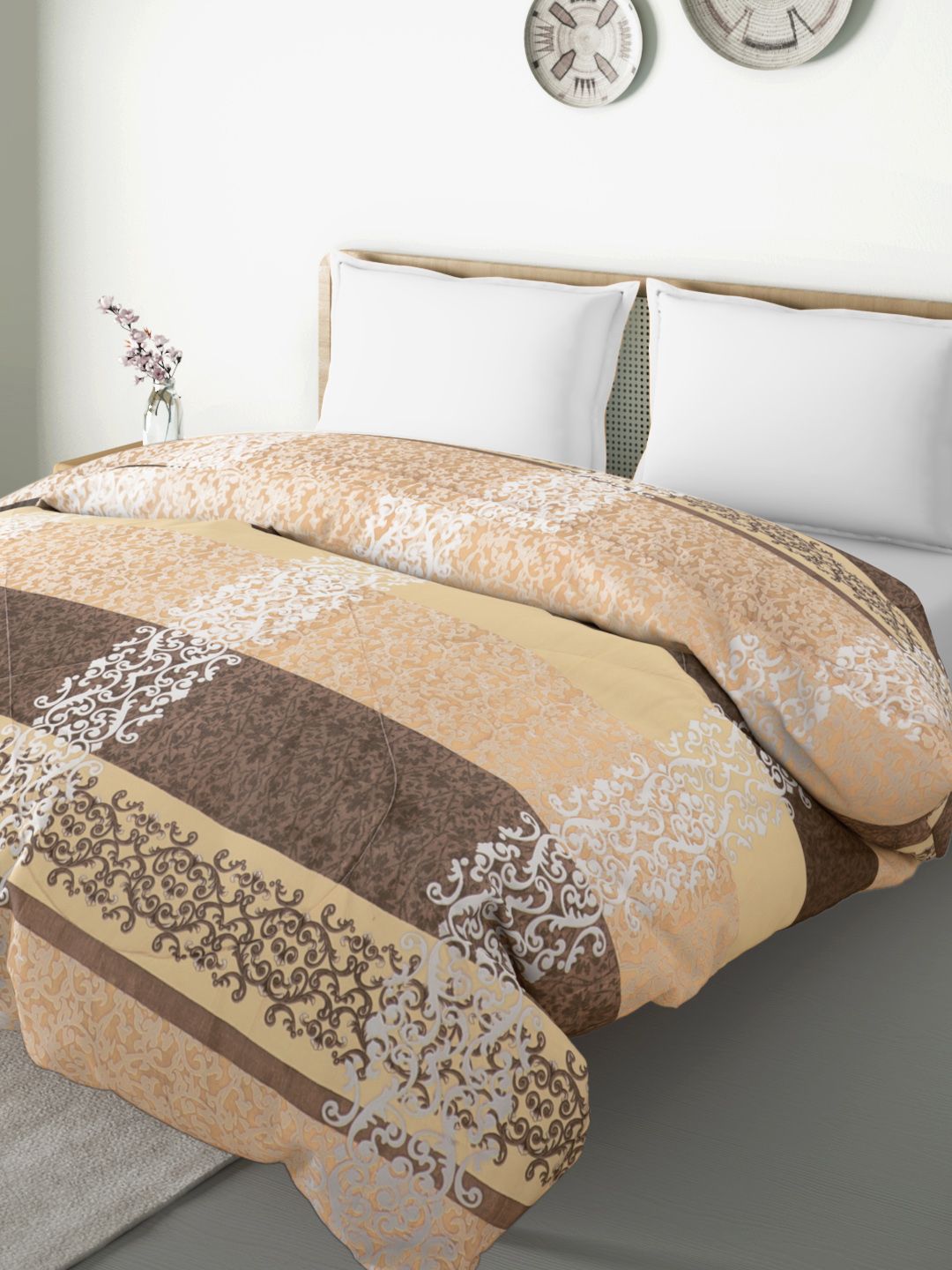Aura Beige & Brown Ethnic Motifs Print  Mild Winter 144 TC 150 GSM Double Bed Comforter Price in India