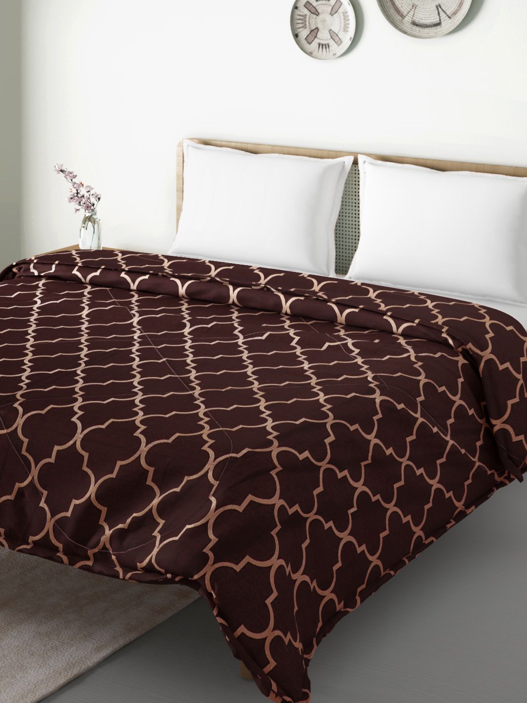 Aura Coffee Brown & Beige Ethnic Print Mild Winter 150 GSM Double Bed Comforter Price in India