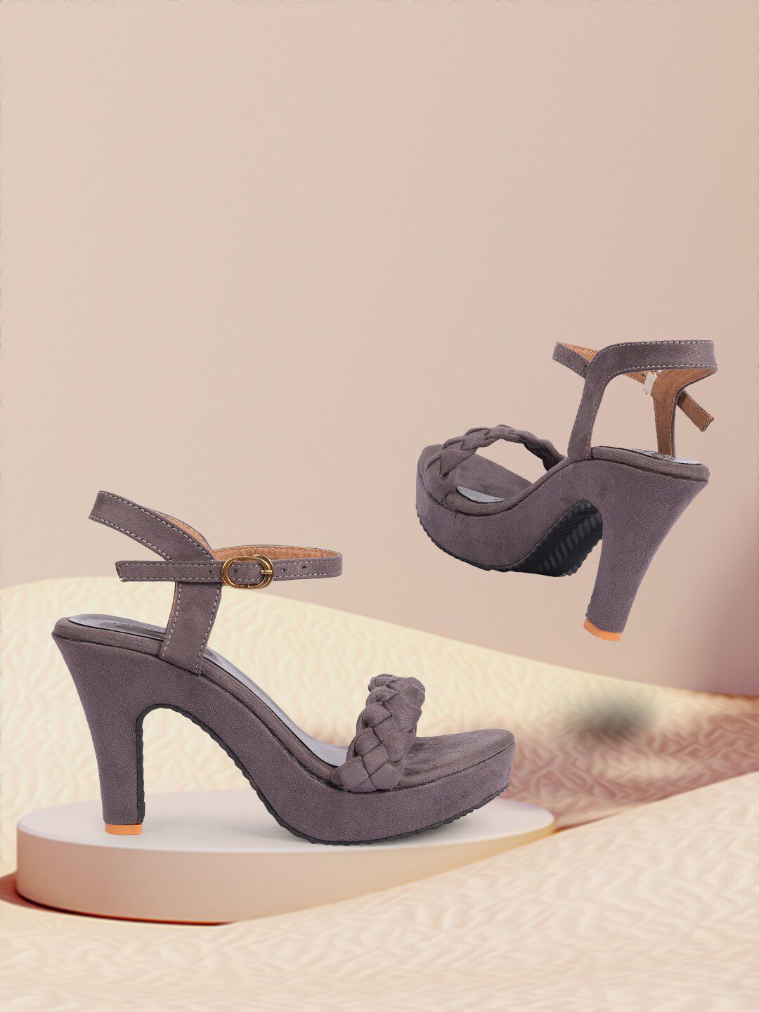 ZAPATOZ Women Grey Suede Block Sandals Price in India