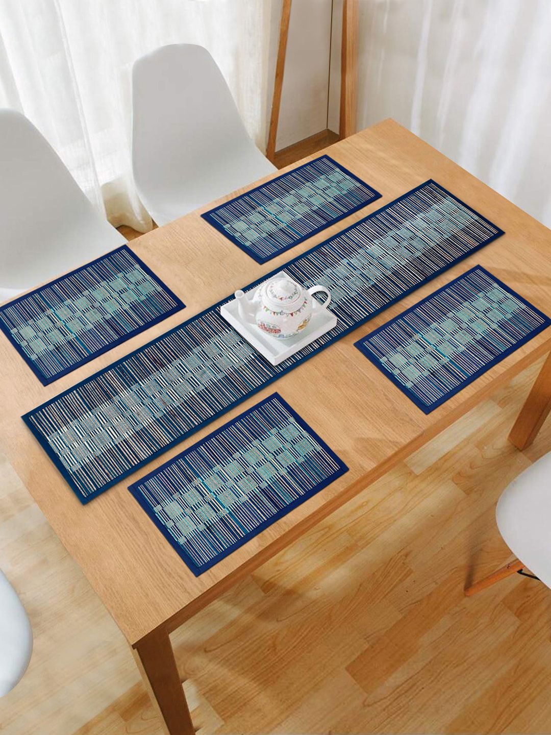 HomeStorie Navy Blue Set Of 4 Handmade River Grass Table Placemats with Runner Price in India