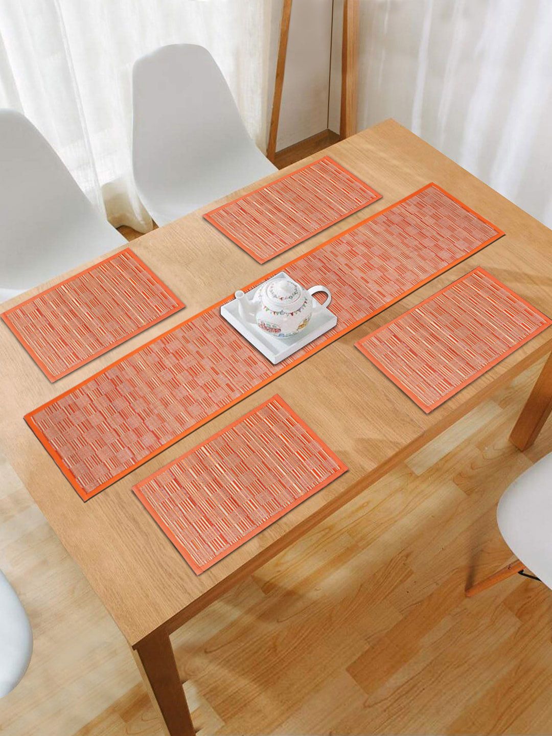 HomeStorie Orange Set Of 4 Handmade River Grass Table Placemats with Runner Price in India