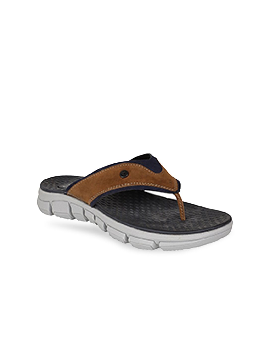 Carlton London Men Brown & Navy Blue Comfort Sandals
