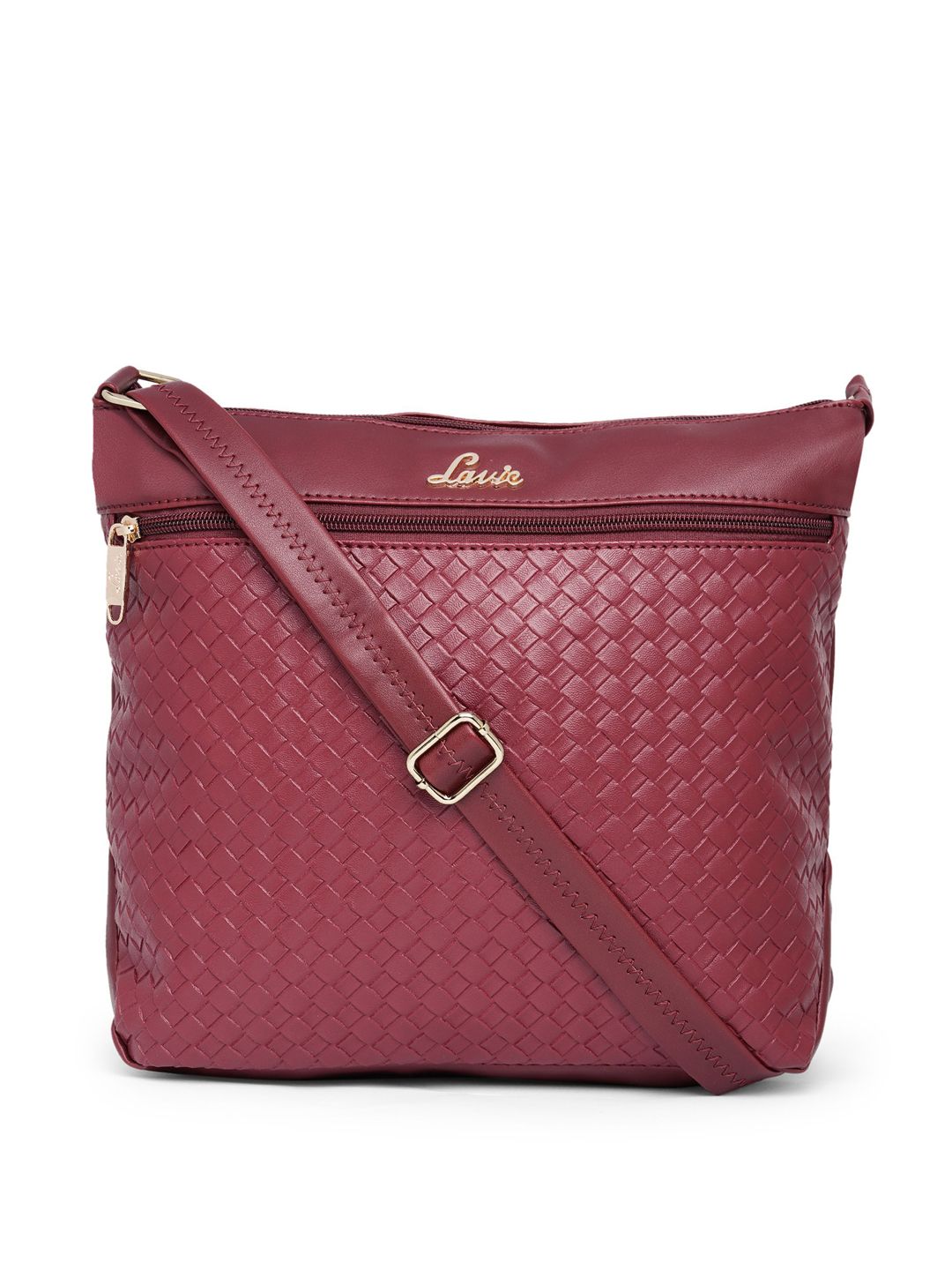 Lavie Red Textured PU Structured Mobell Weave Sling Bag Price in India