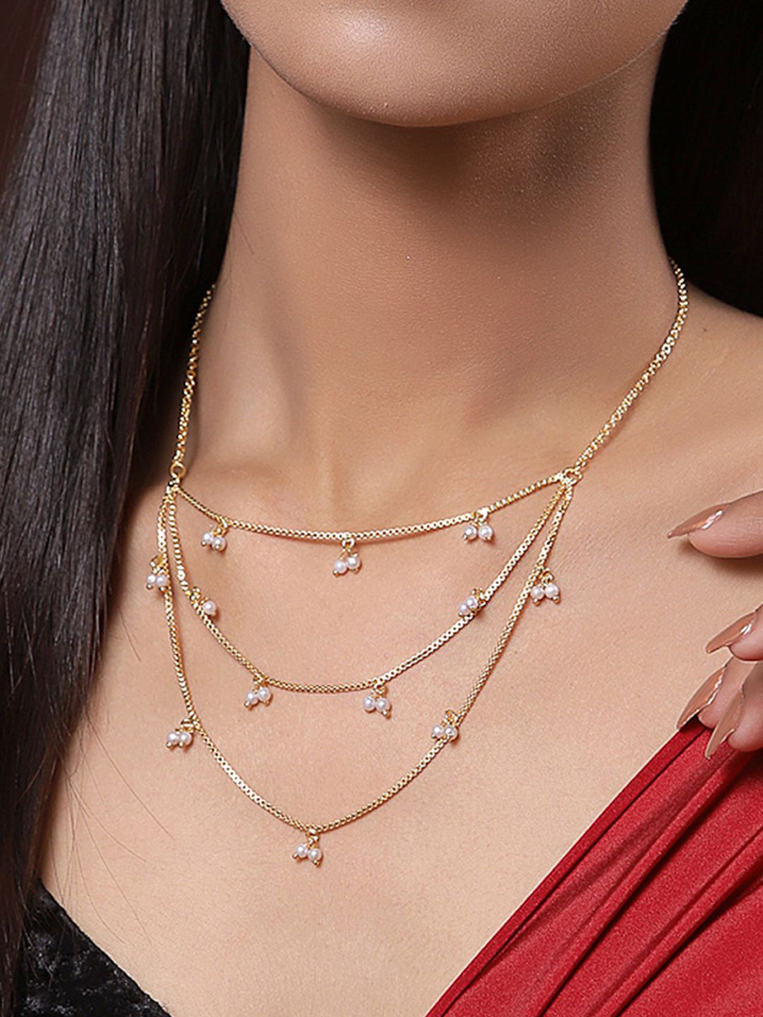 PANASH Gold-Toned & White Gold-Plated Layered Necklace Price in India