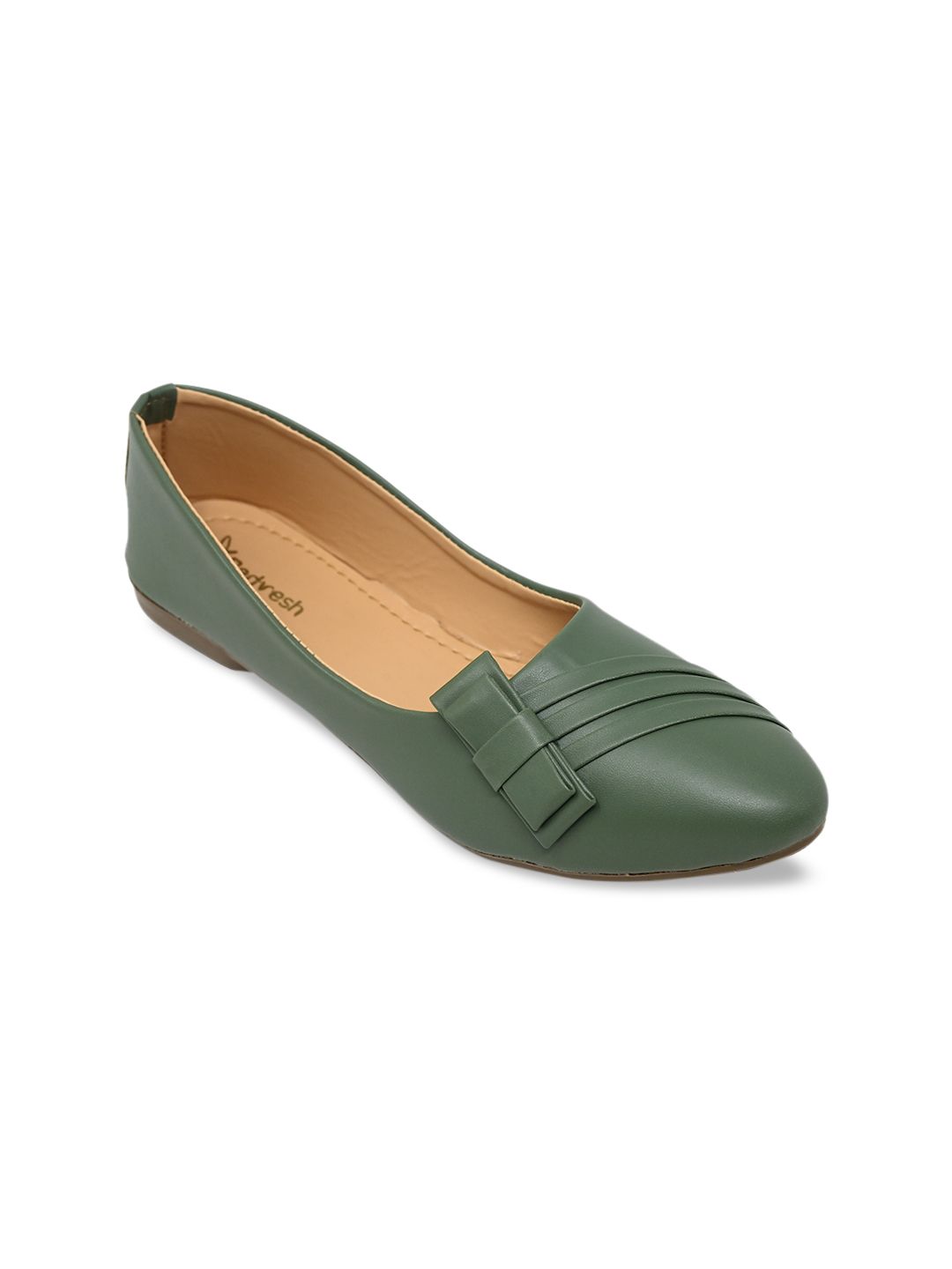 Padvesh Women Green Leather Ballerinas Flats Price in India