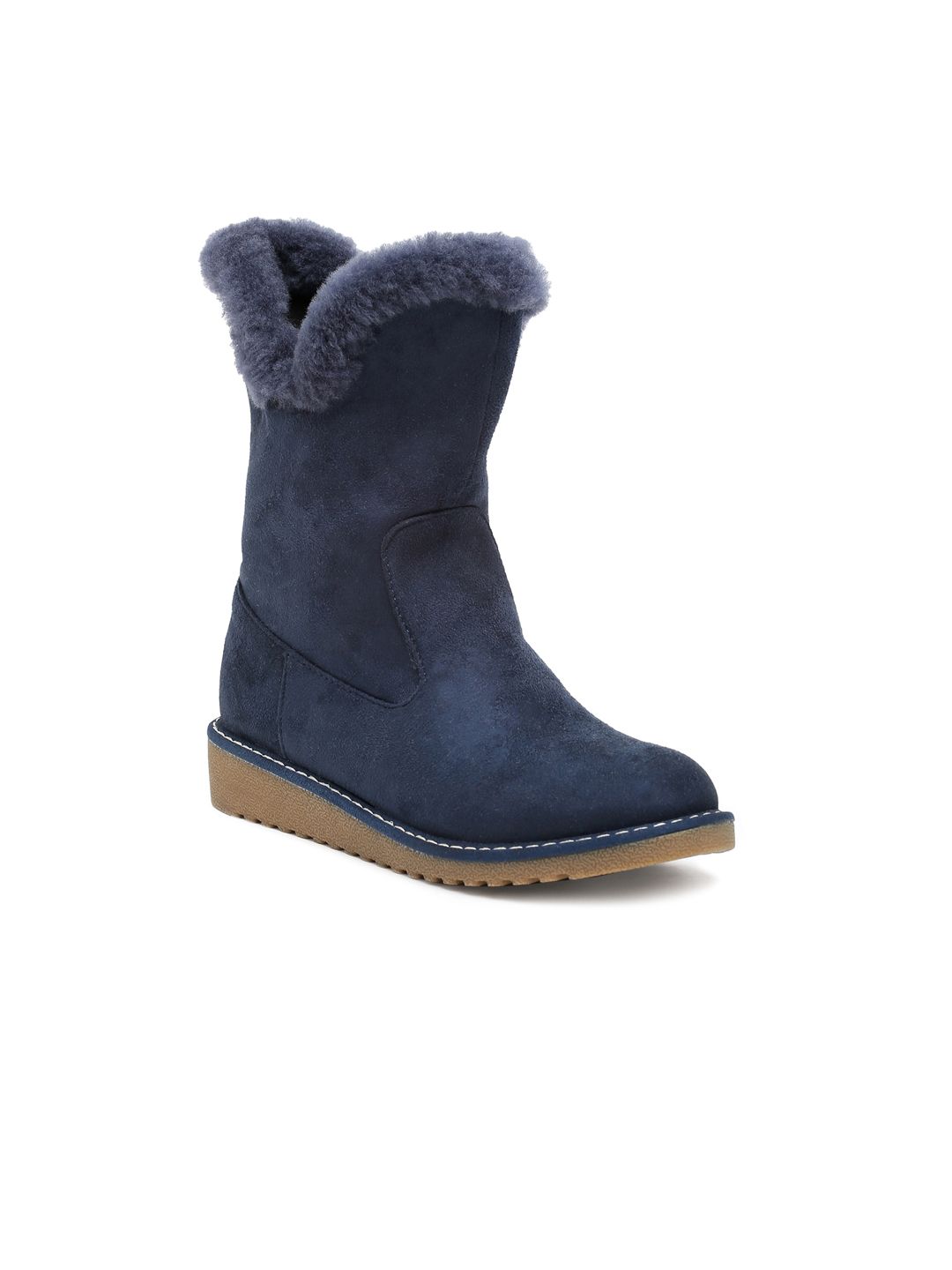 Flat n Heels Women Blue Suede Flat Boots Price in India