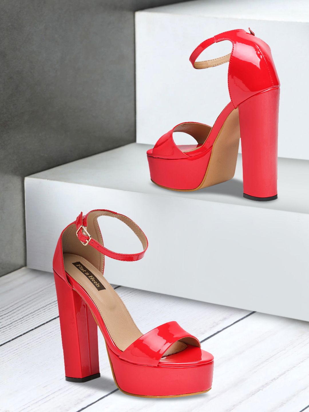Flat n Heels Women Red Block Sandals Price in India