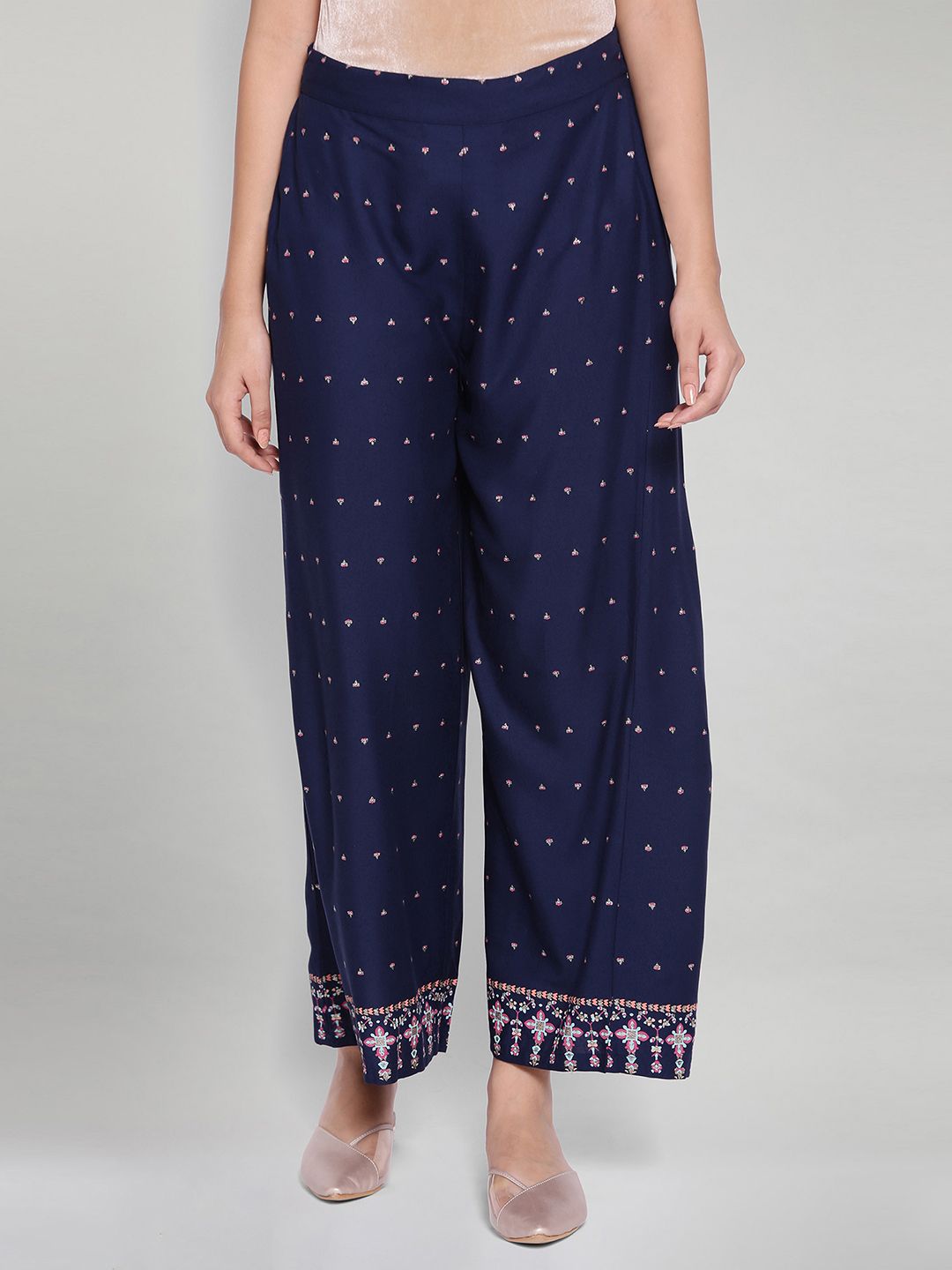 W Women Blue Ethnic Motifs Printed Straight Palazzo