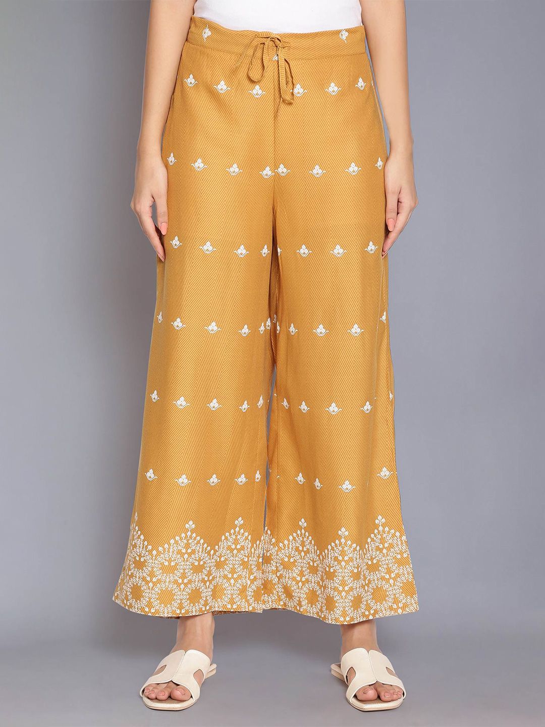 W Women Yellow Ethnic Motifs Printed Straight Palazzo