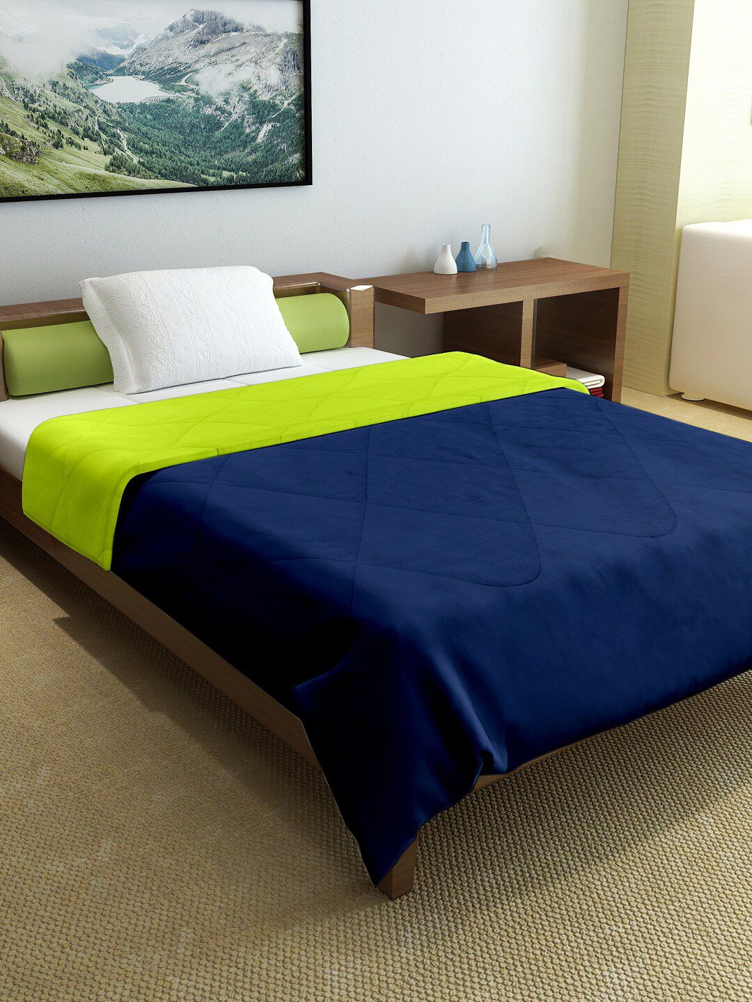 Divine Casa Lime Green & Navy Blue Mild Winter 150 GSM Single Bed Comforter Price in India
