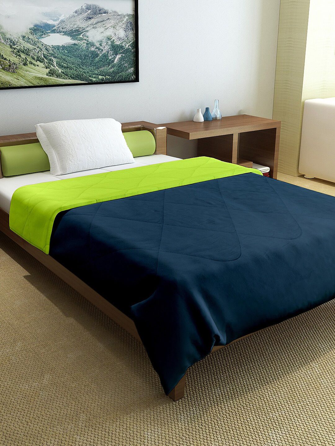 Divine Casa Lime Green & Blue Mild Winter 150 GSM Single Bed Comforter Price in India