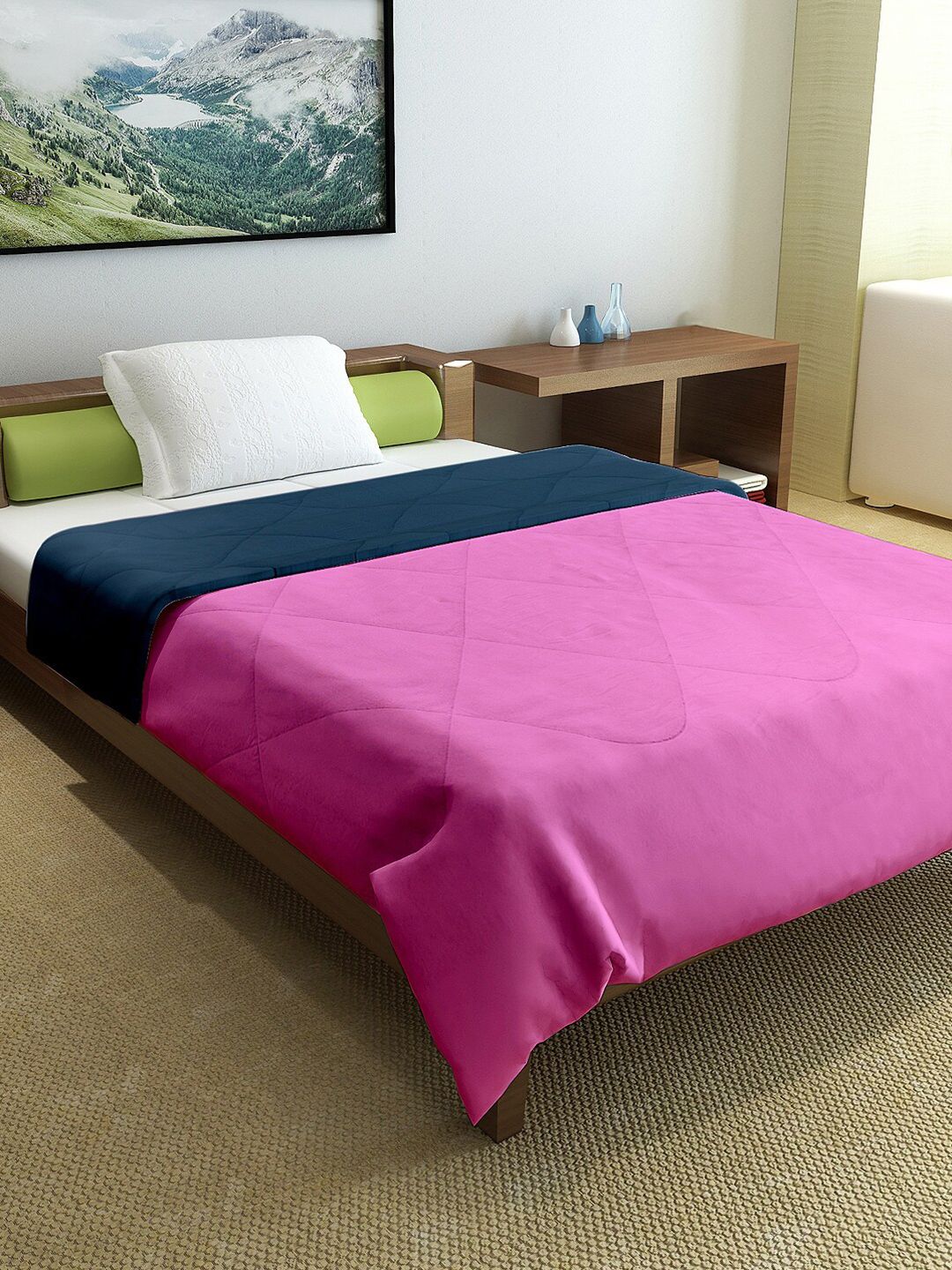 Divine Casa Pink & Navy Blue Mild Winter 150 GSM Single Bed Comforter Price in India