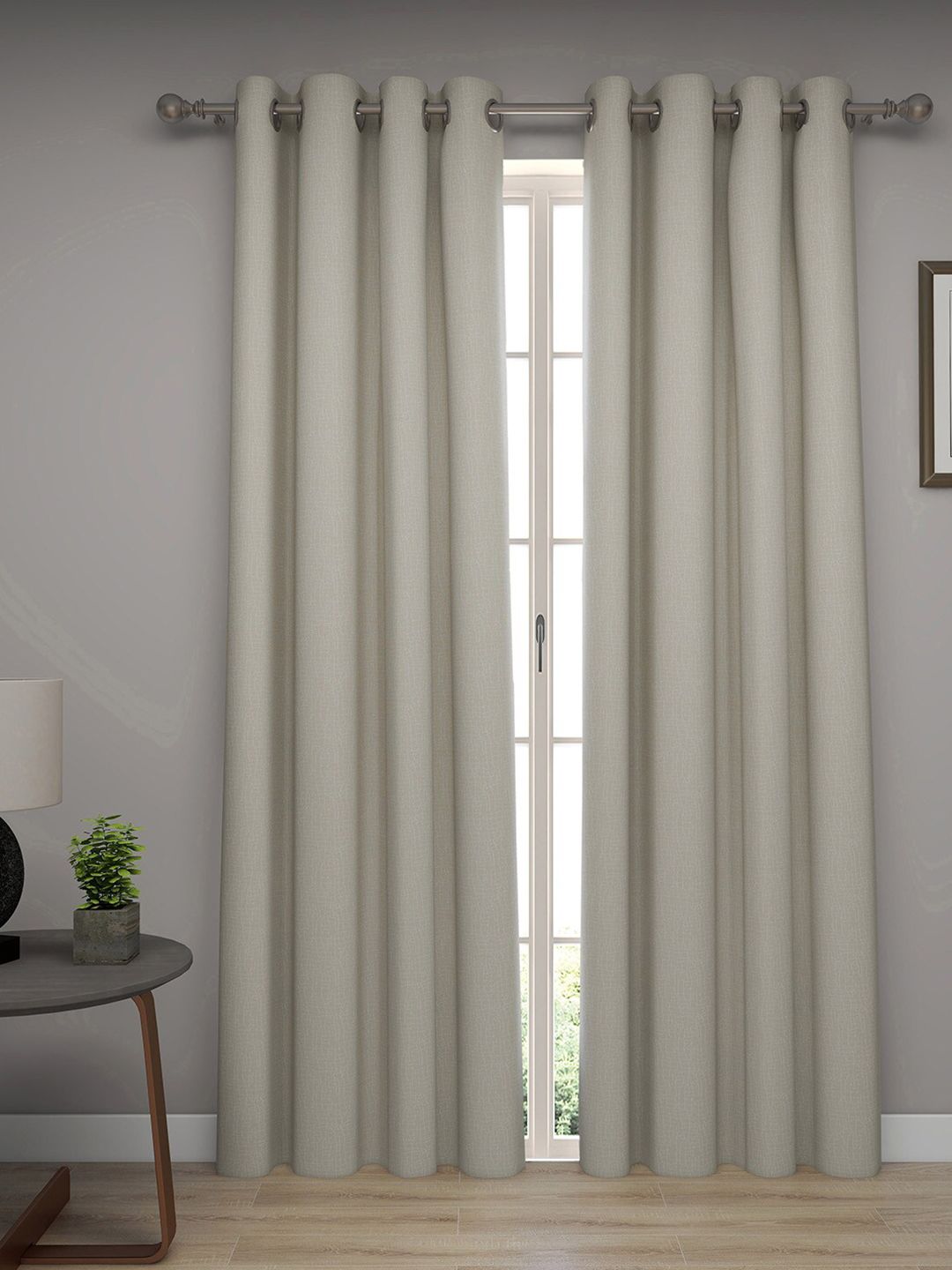 GM Taupe & White Set of 2 Room Darkening Door Curtains Price in India