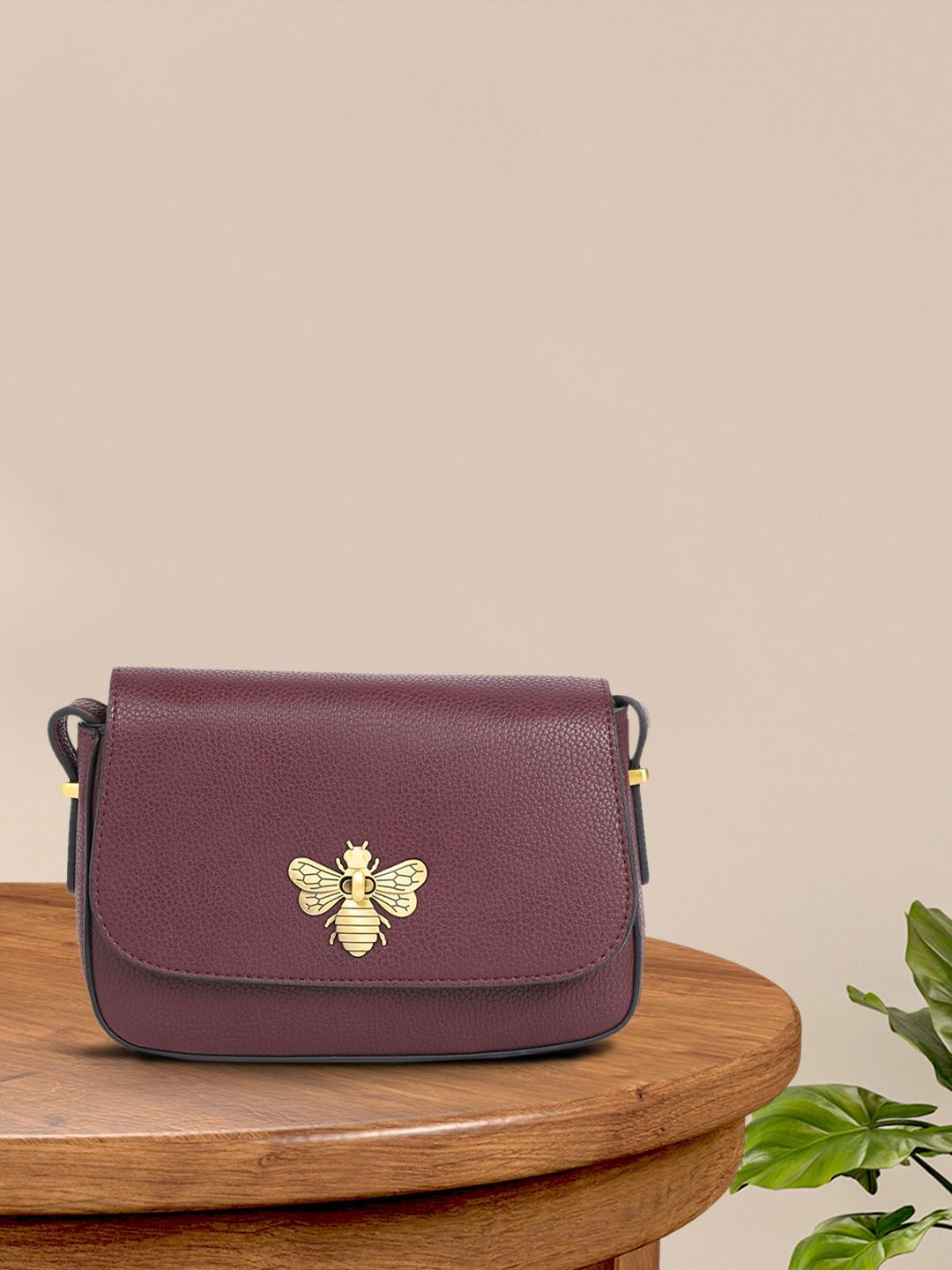 Accessorize Burgundy Solid Structured Sling Bag Price in India